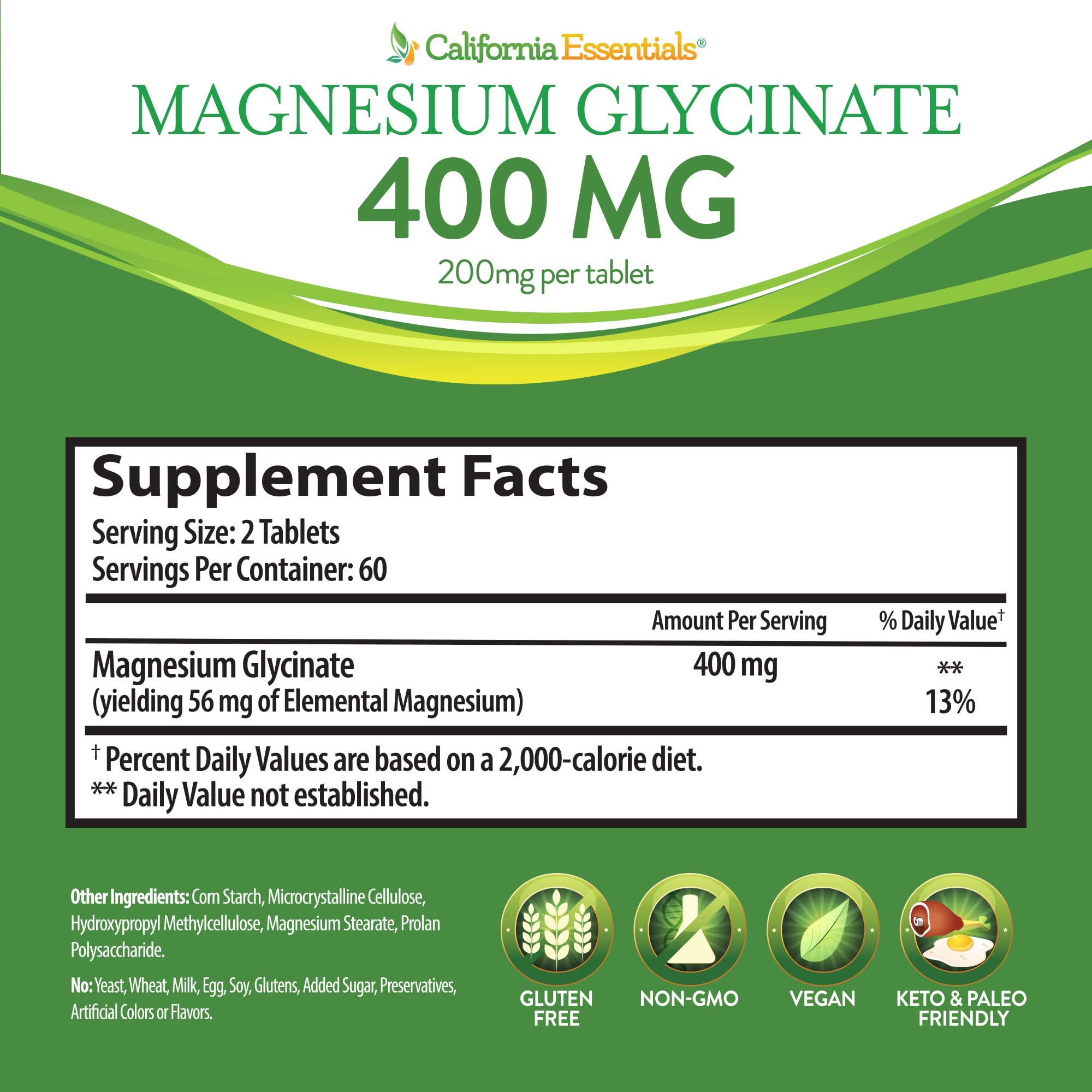 California Essentials Magnesium Glycinate 200mg tablet close-up