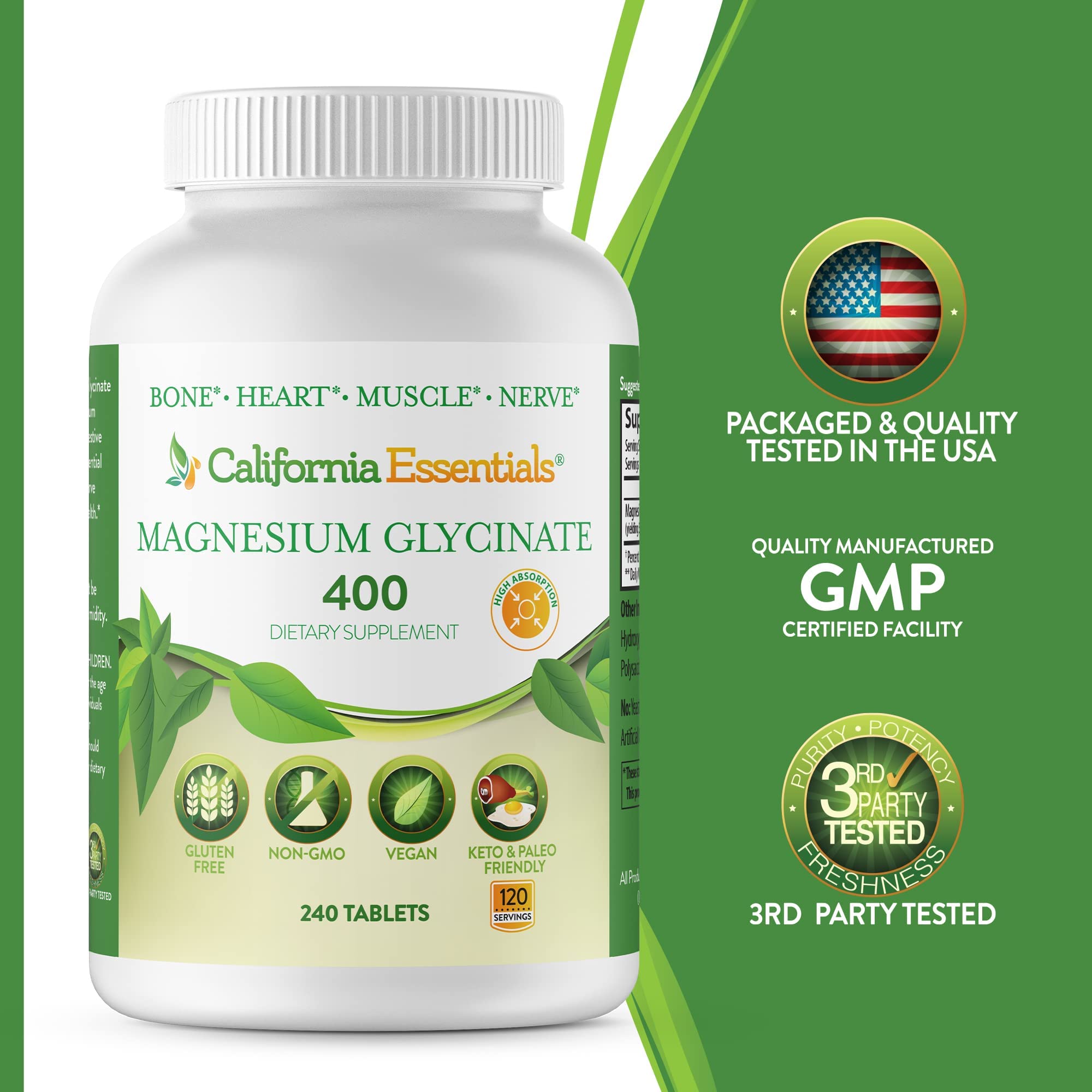 California Essentials Magnesium Glycinate 200mg tablets close-up