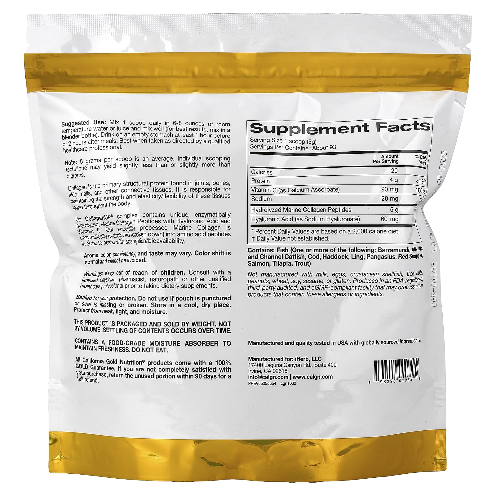 California Gold Nutrition Collagen Peptides 490g packaging