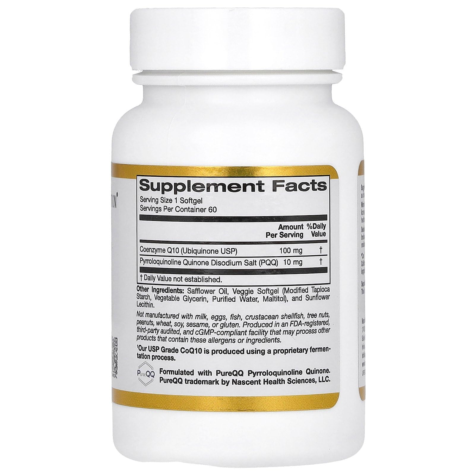 California Gold Nutrition CoQ10 45g Tapioca Veggie Softgels side view