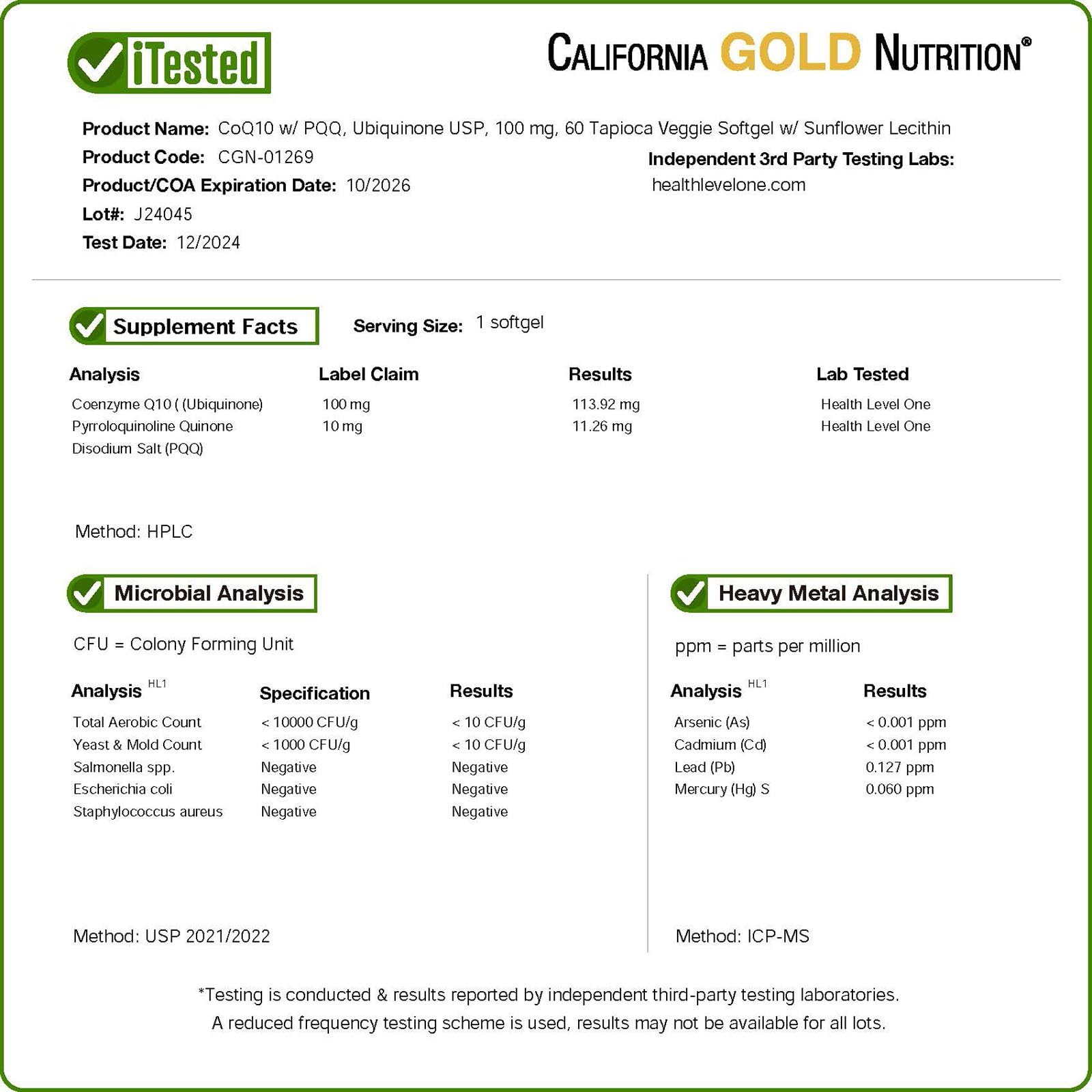 California Gold Nutrition CoQ10 Tapioca Veggie Softgels close-up