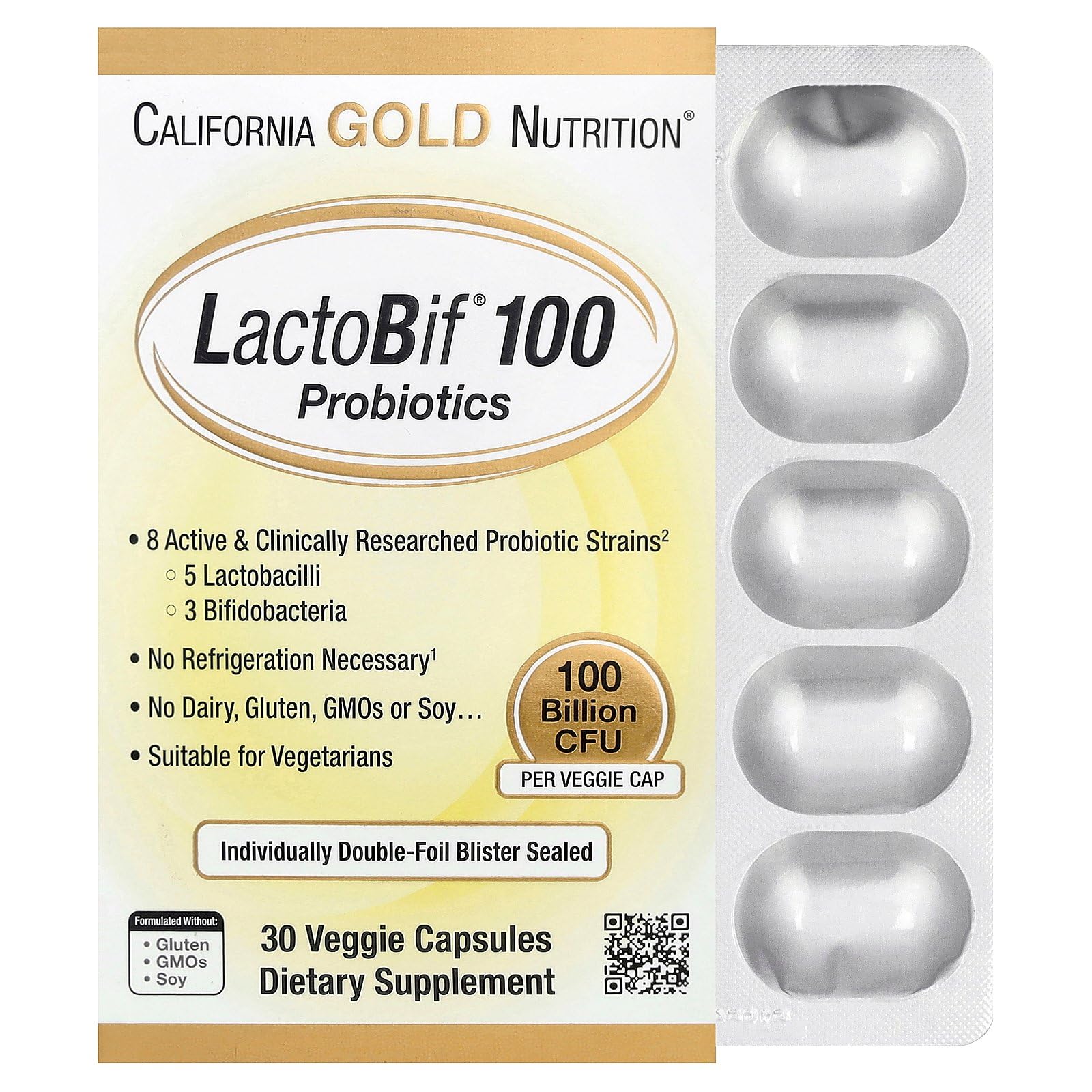 California Gold Nutrition Probiotic Acidophilus 100 Billion CFU capsule front view