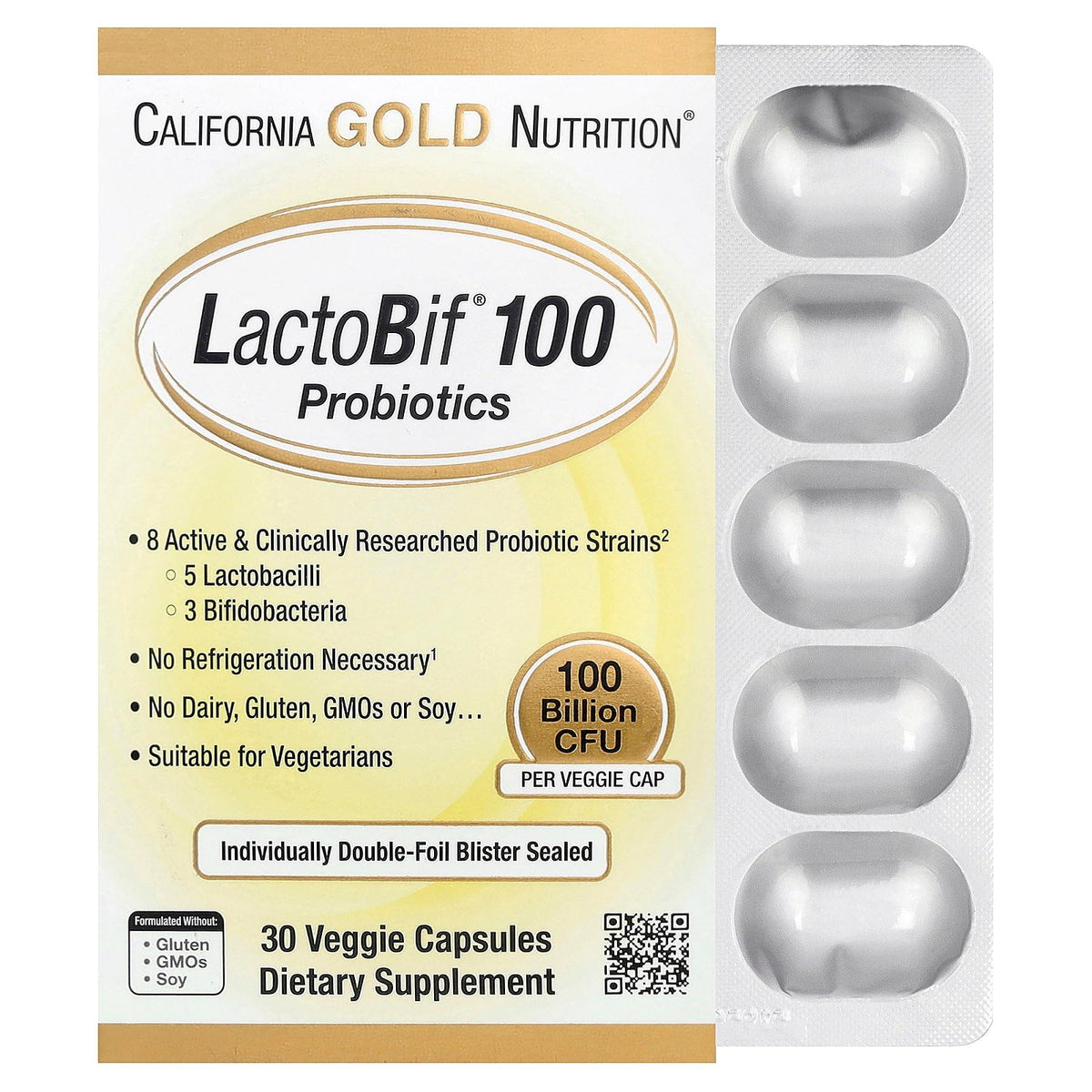 California Gold Nutrition Probiotic Acidophilus 100 Billion CFU capsule front view