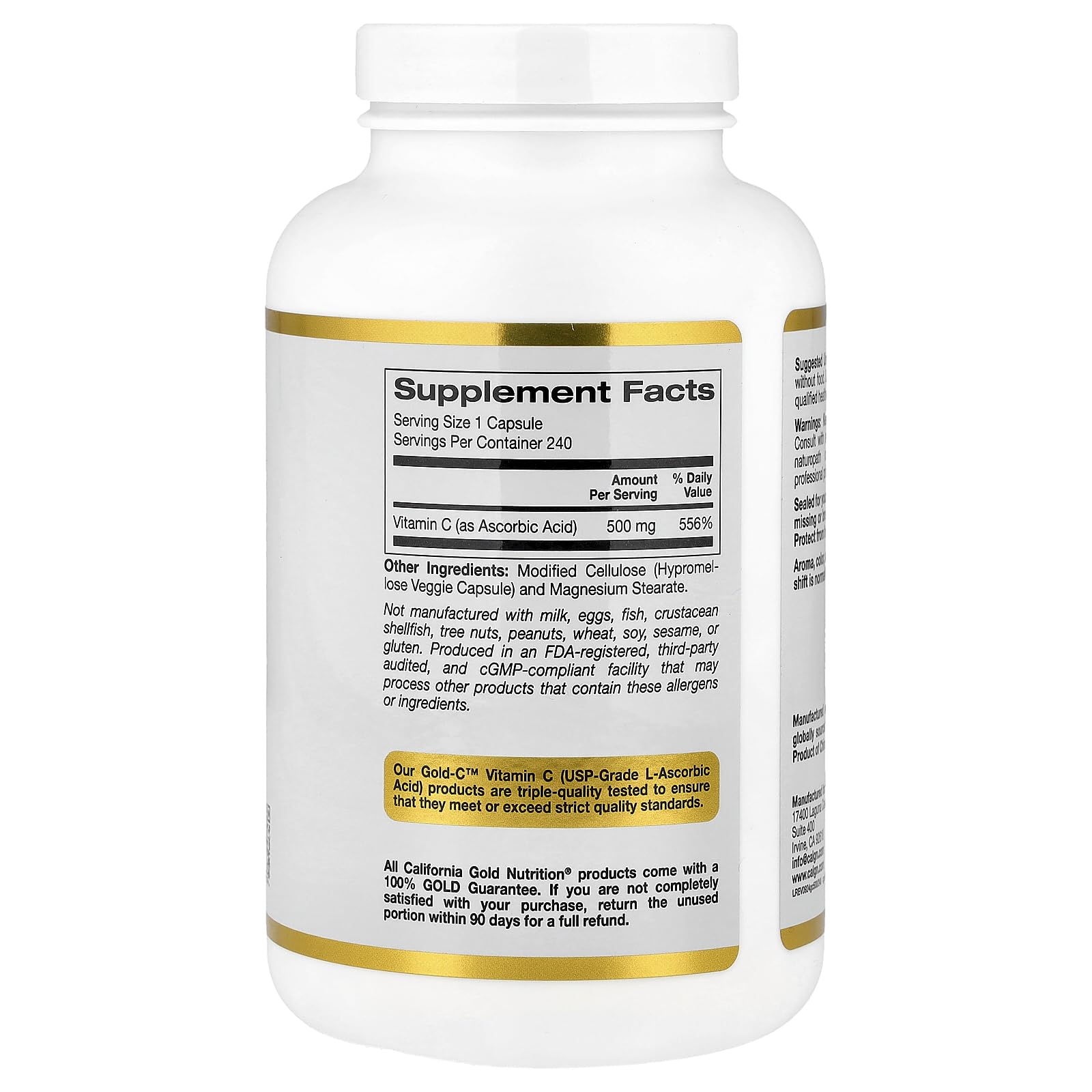 California Gold Nutrition Vitamin C Supplement side view
