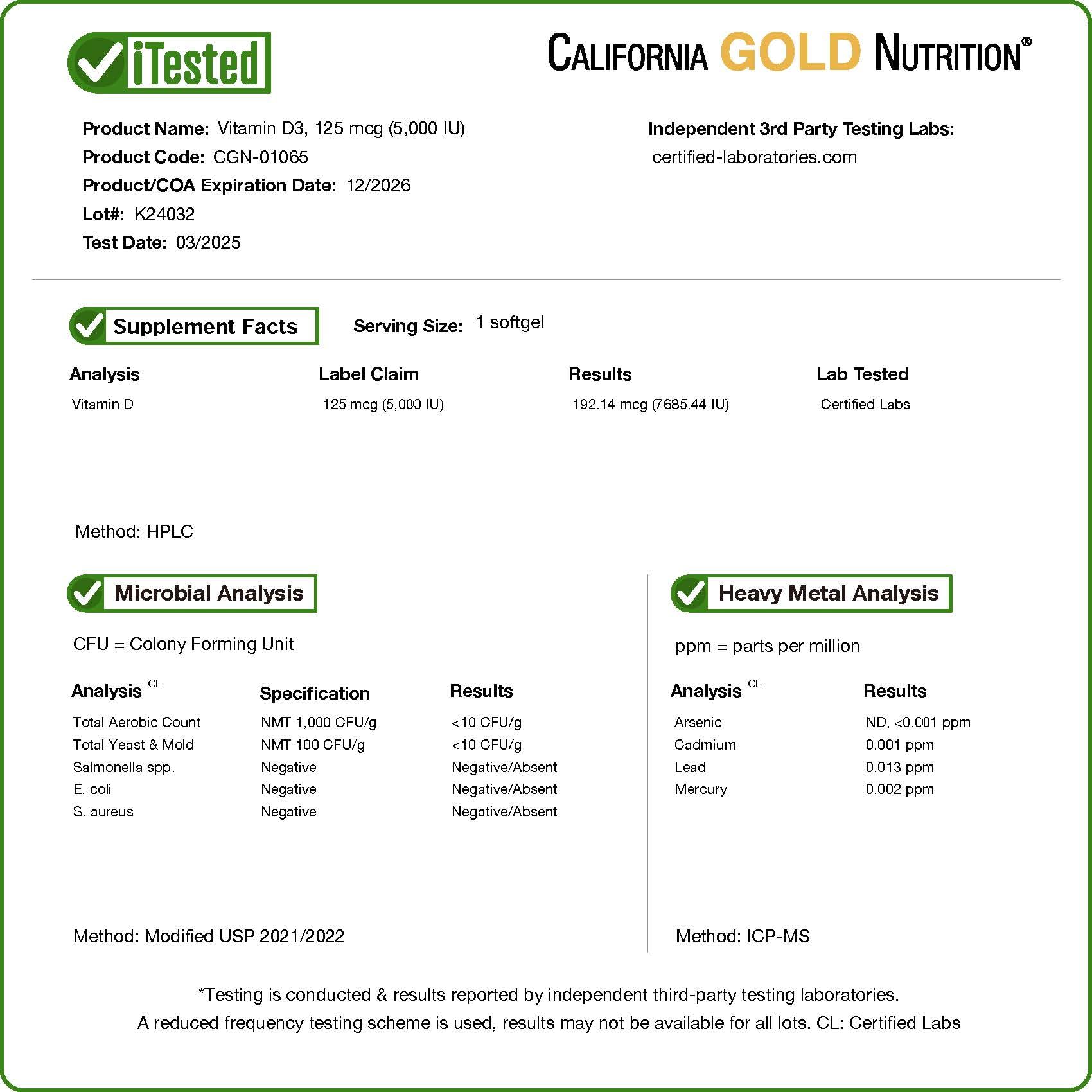 California Gold Nutrition Vitamin D3 softgels close-up