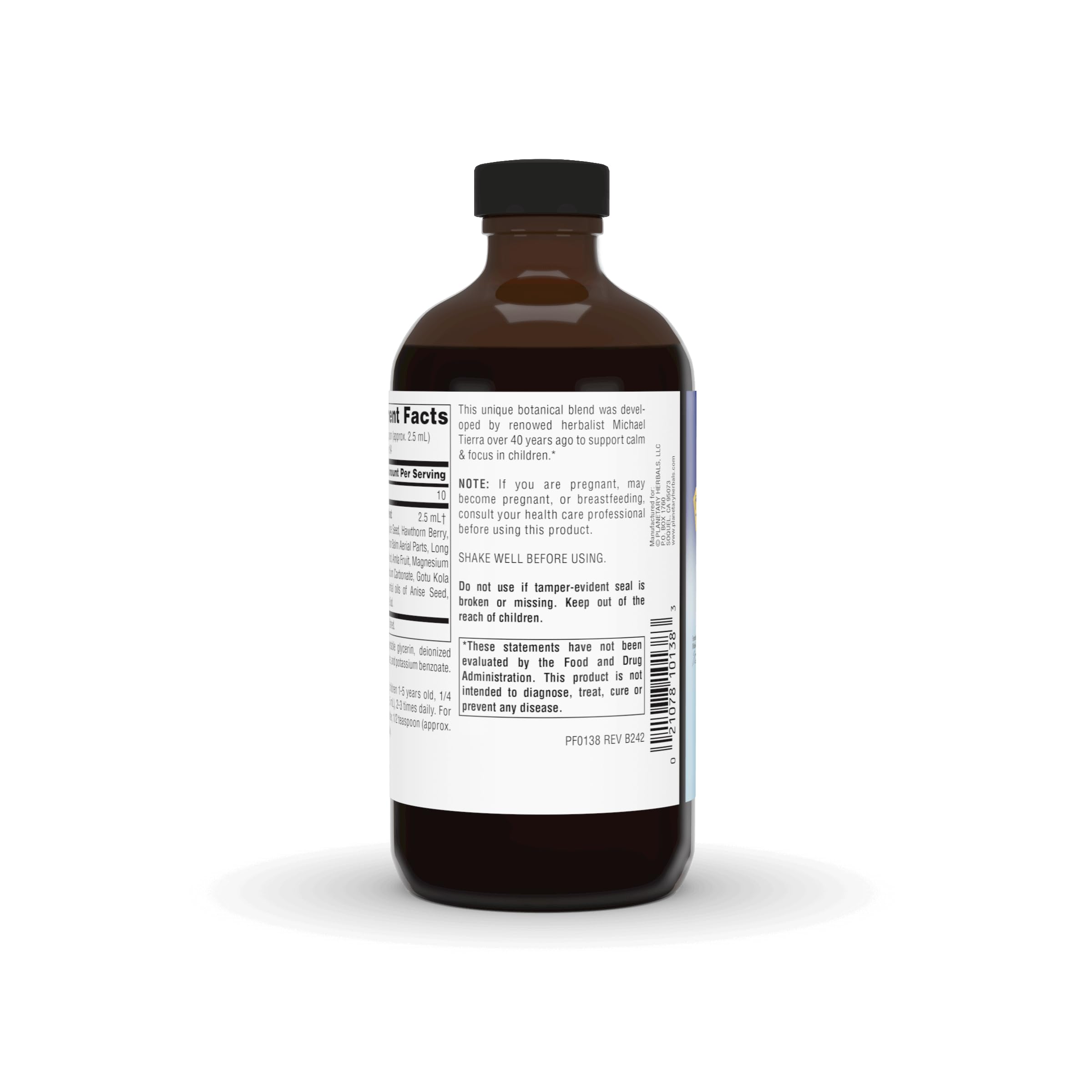 Calm Child Herbal Syrup with background of natural herbs