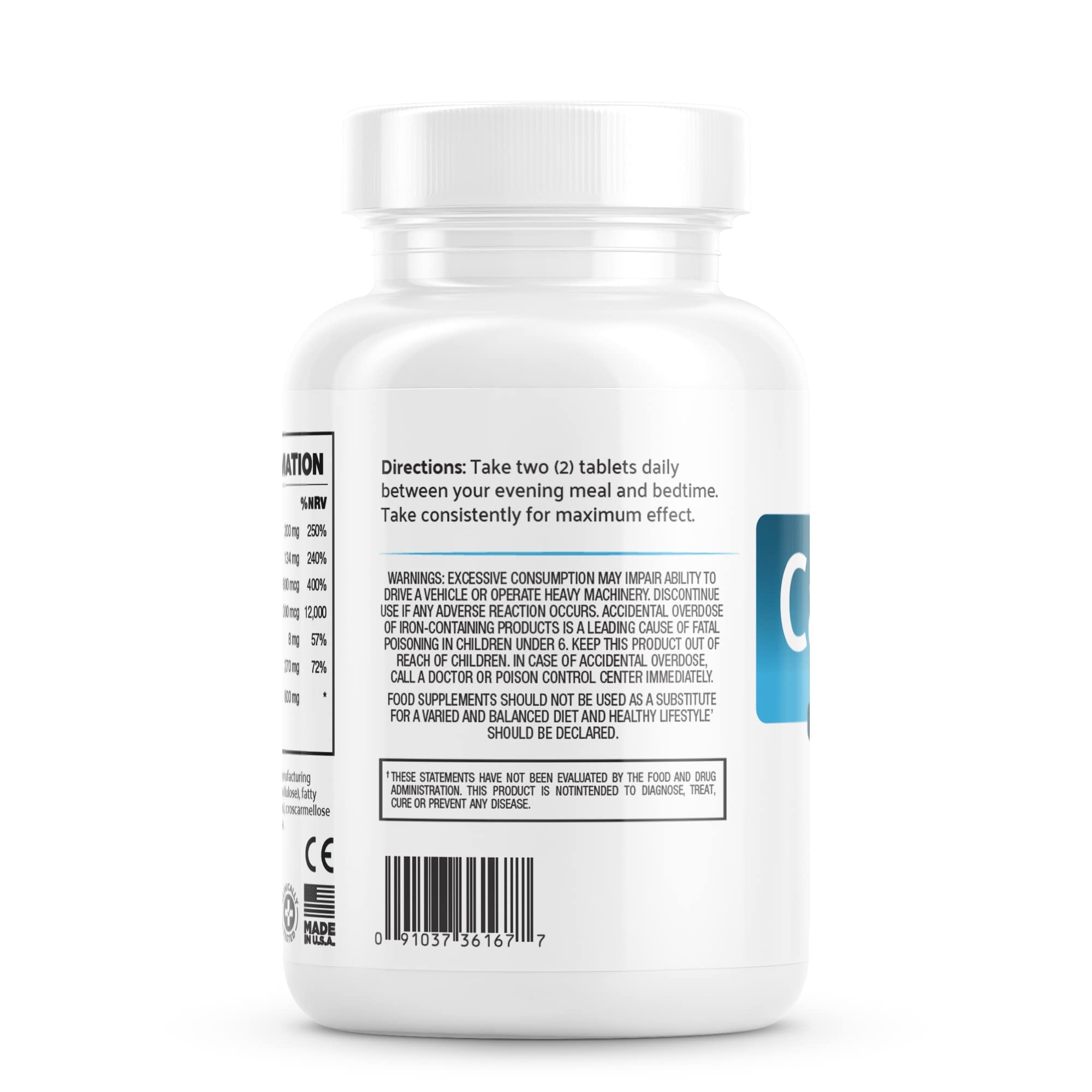 Calm Legs Natural Supplement back view showing nutritional information