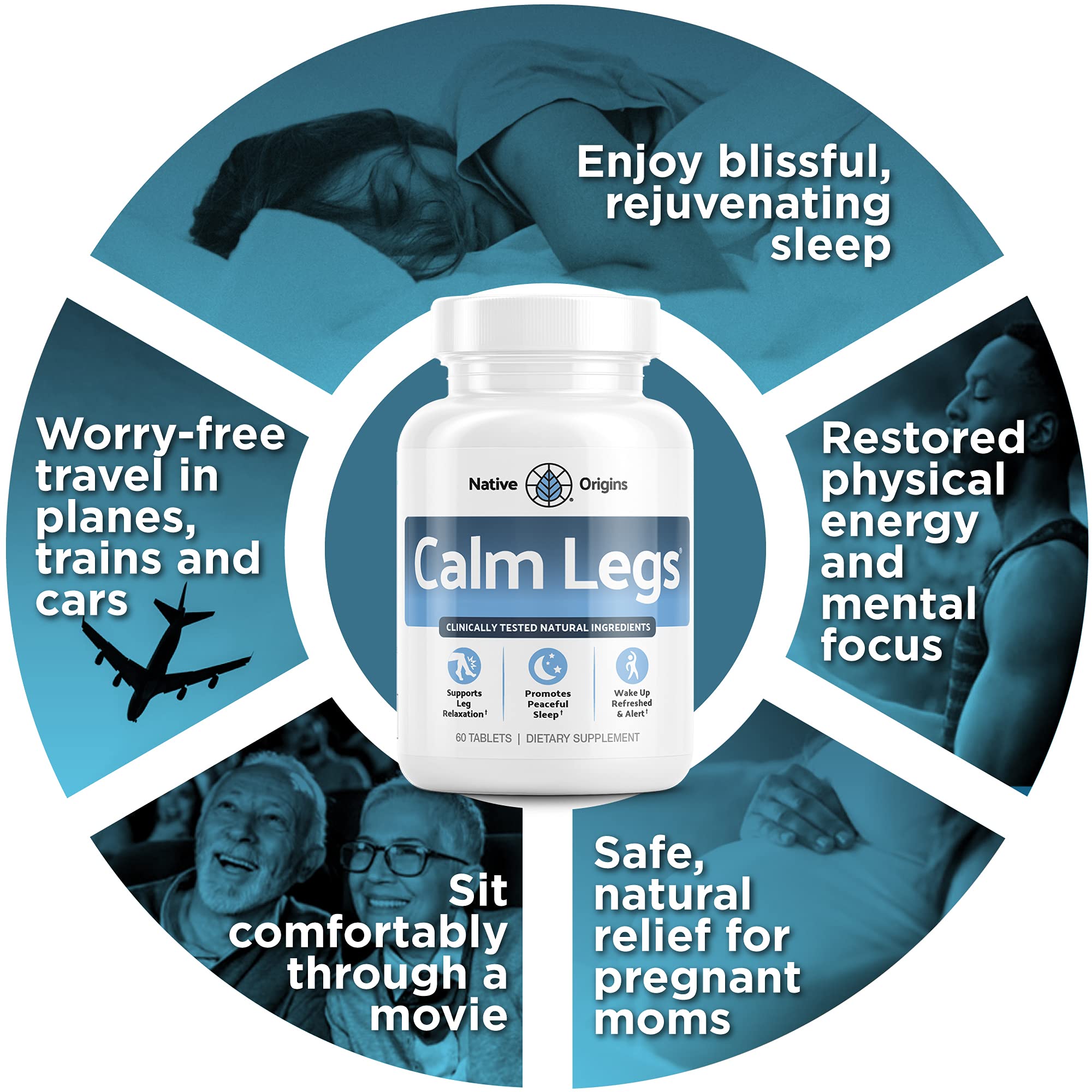 Calm Legs Natural Supplement with a measuring spoon for dosage