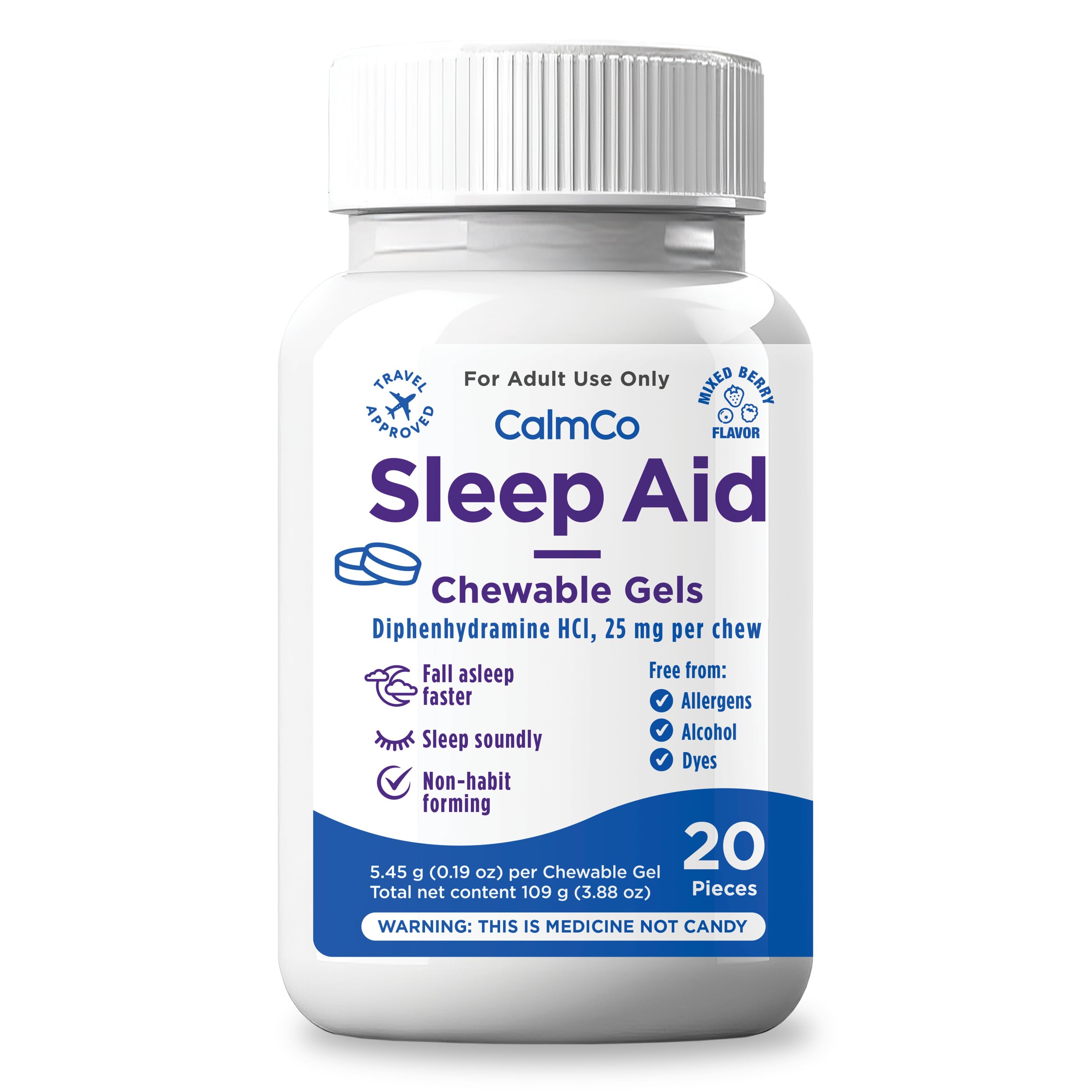 CalmCo Adult Sleep Aid Chewable Gels Mixed Berry flavour front view