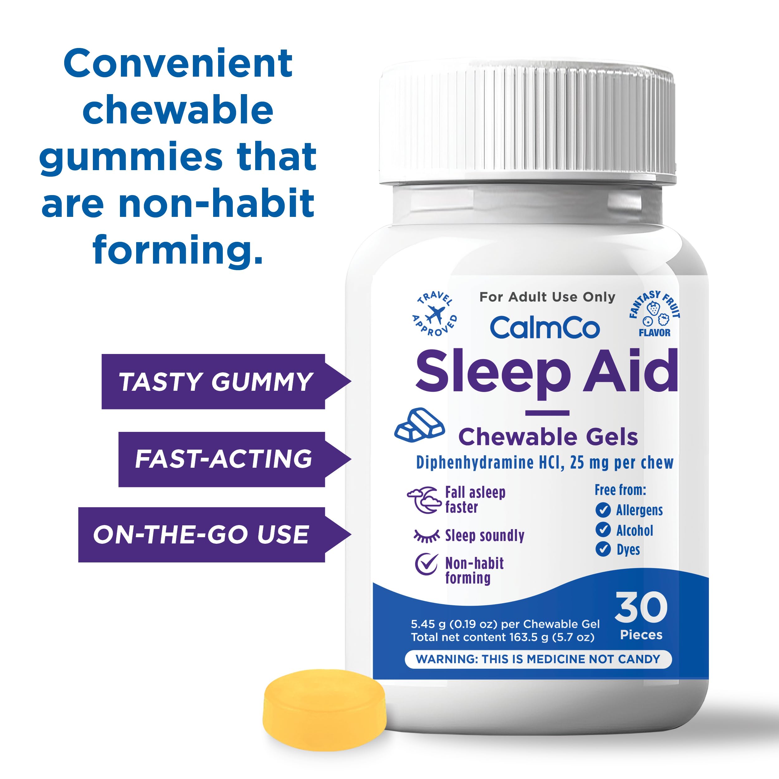 CalmCo Adult Sleep Aid Chewable Gels showing fantasy fruit flavour