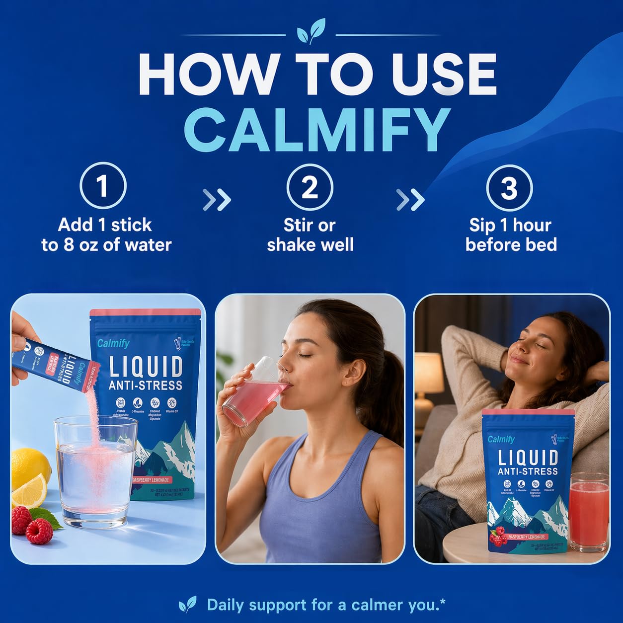 Calmify Magnesium Supplement with natural ingredients displayed