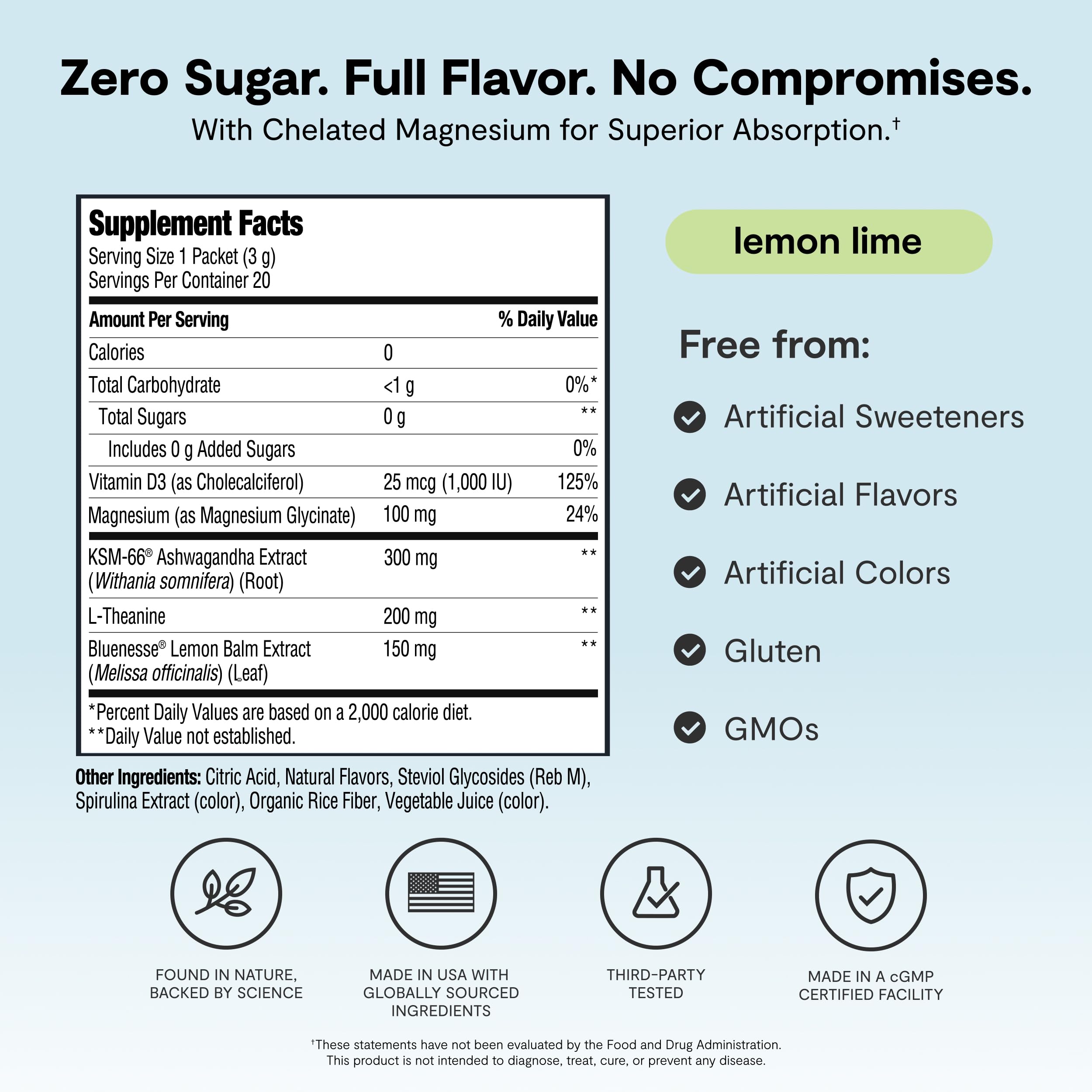 Calming Co. Ü daily wellness 2.0 Powder Drink Mix Lemon Lime nutritional information