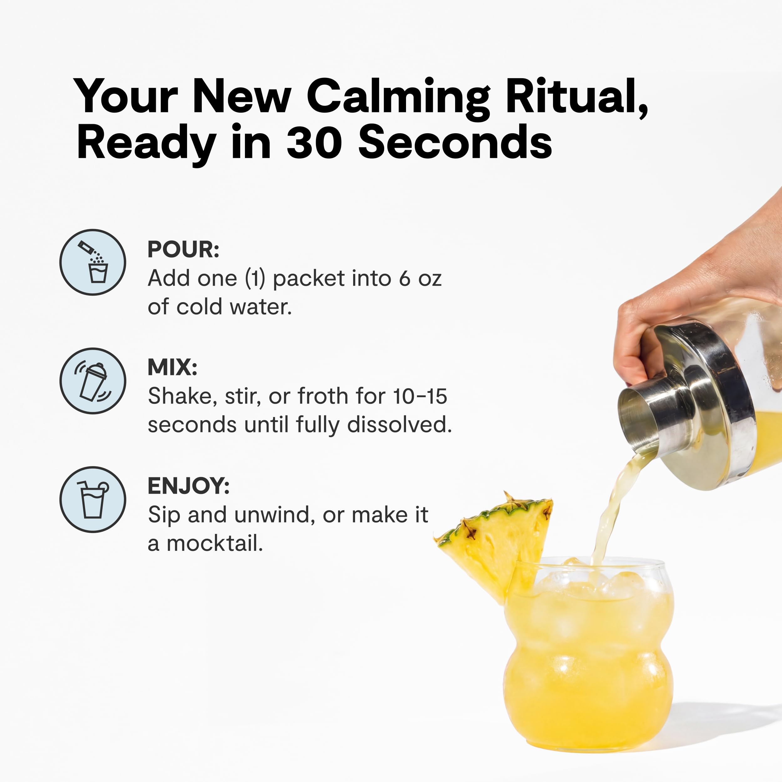 Calming Co. Ü daily wellness 2.0 Powder Drink Mix lifestyle shot with a glass