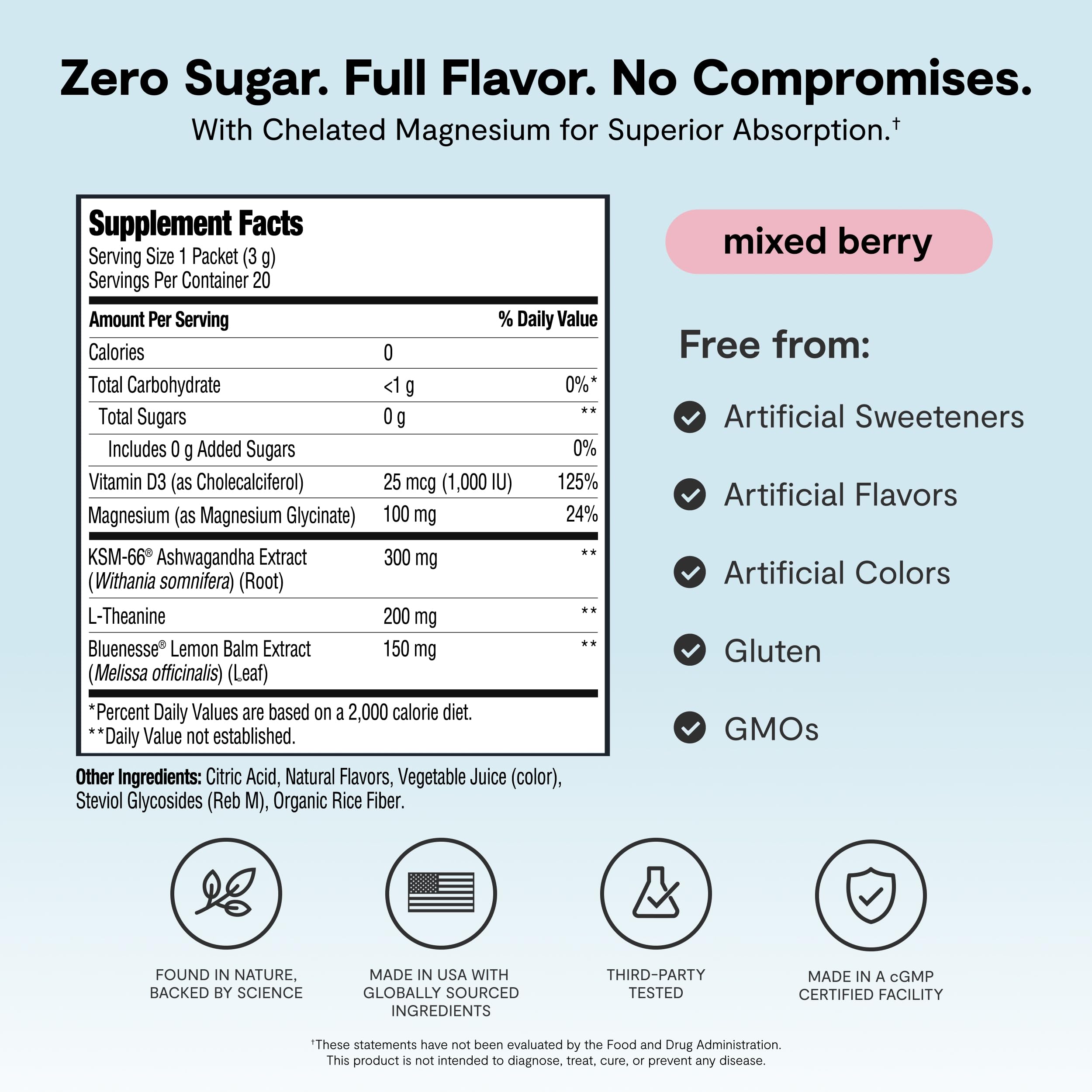 Calming Co. Ü daily wellness 2.0 Powder Drink Mix Mixed Berry nutritional information