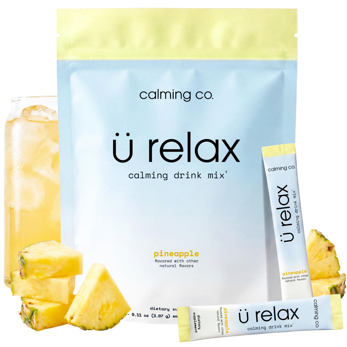 Calming Co. Ü daily wellness 2.0 Powder Drink Mix Pineapple flavour front view