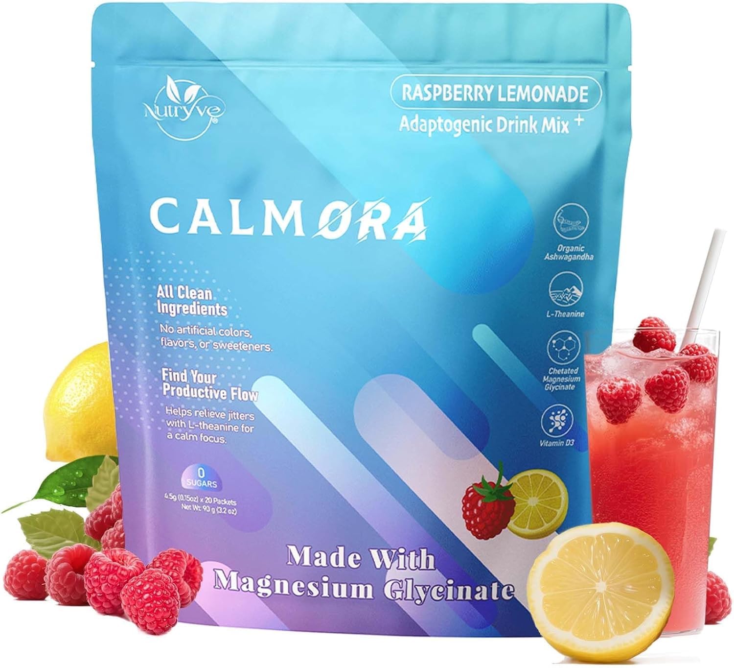 CALMORA Adaptogenic daily wellness Drink Mix Raspberry Lemonade front view