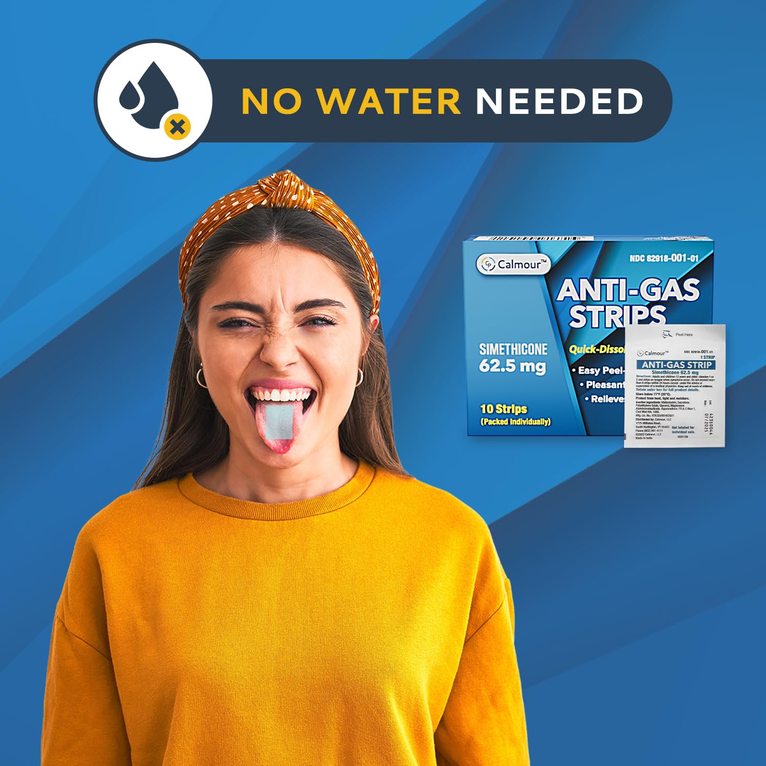 CALMOUR Anti Gas Relief Strips individual strip on a surface