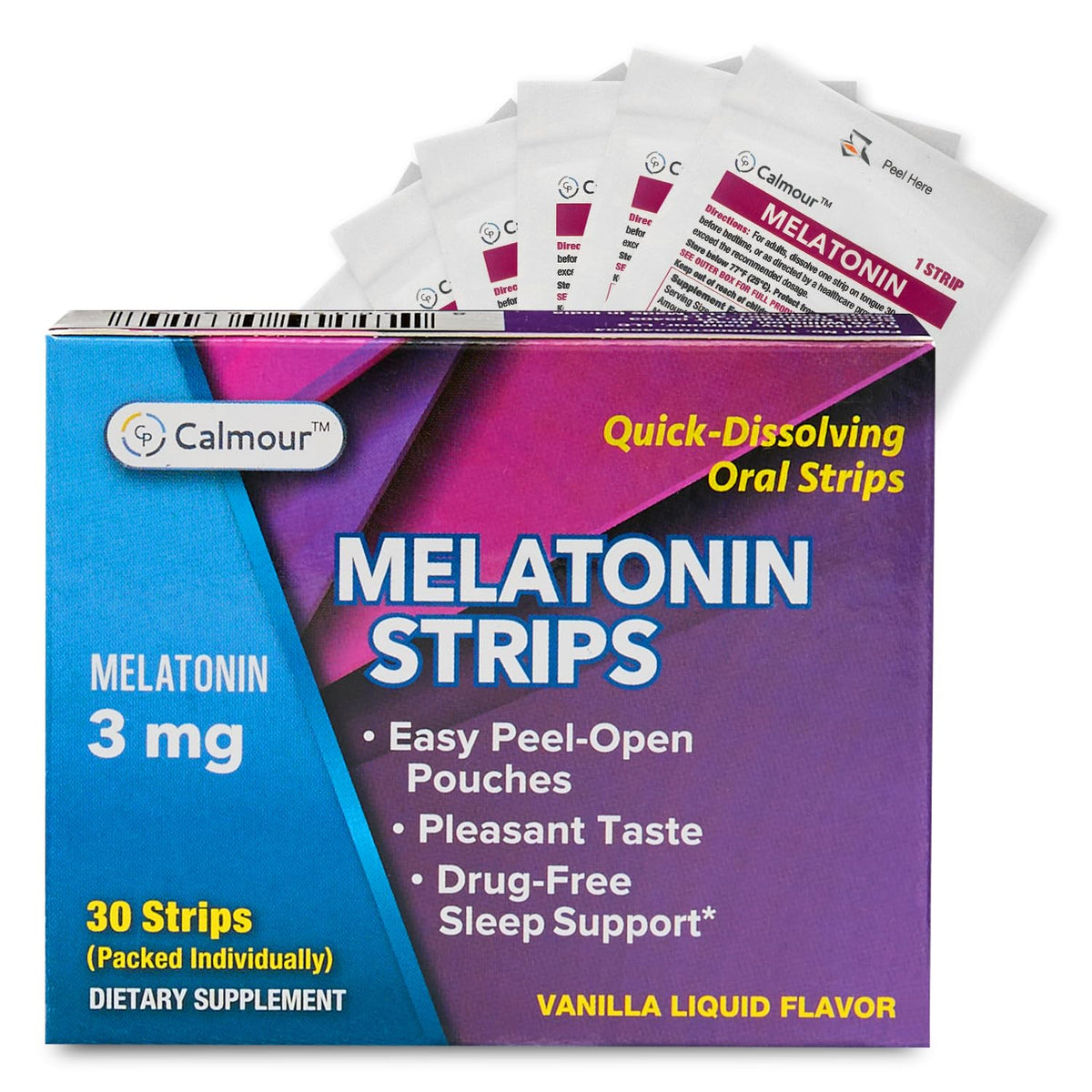 CALMOUR Melatonin Sleep Strips packaging front view