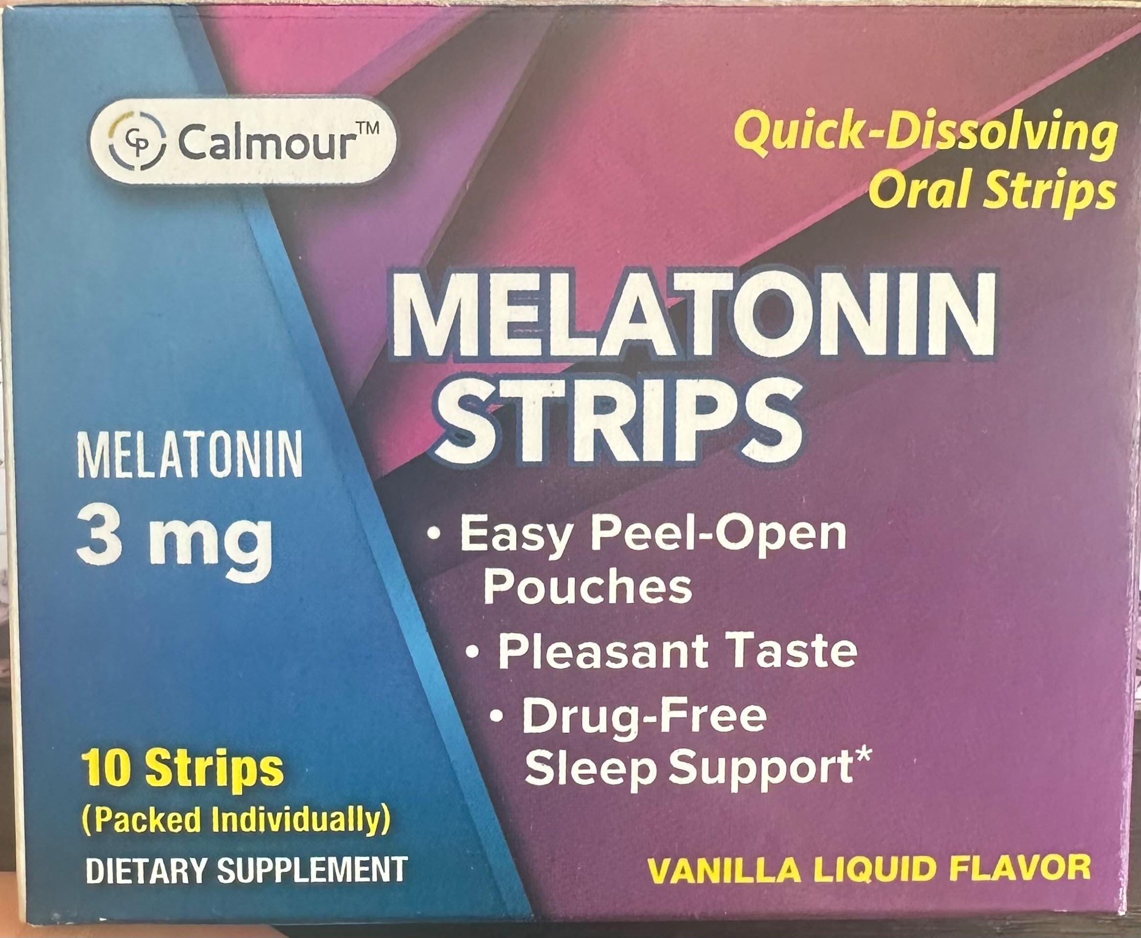 CALMOUR Melatonin Strips 3mg individual strip close-up