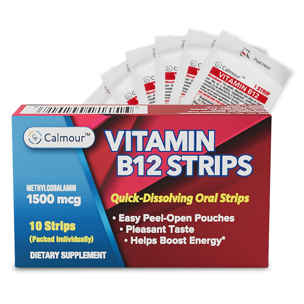 CALMOUR Vitamin B12 Strips 1500 mcg mint flavour front view