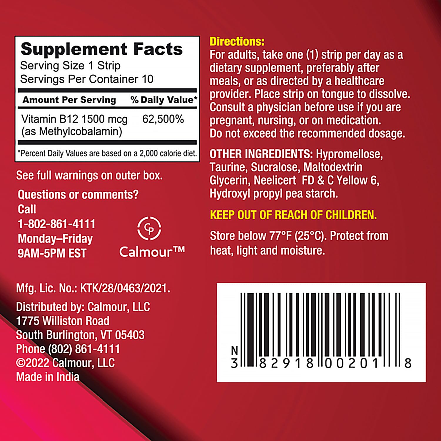 CALMOUR Vitamin B12 Strips in hand ready to use