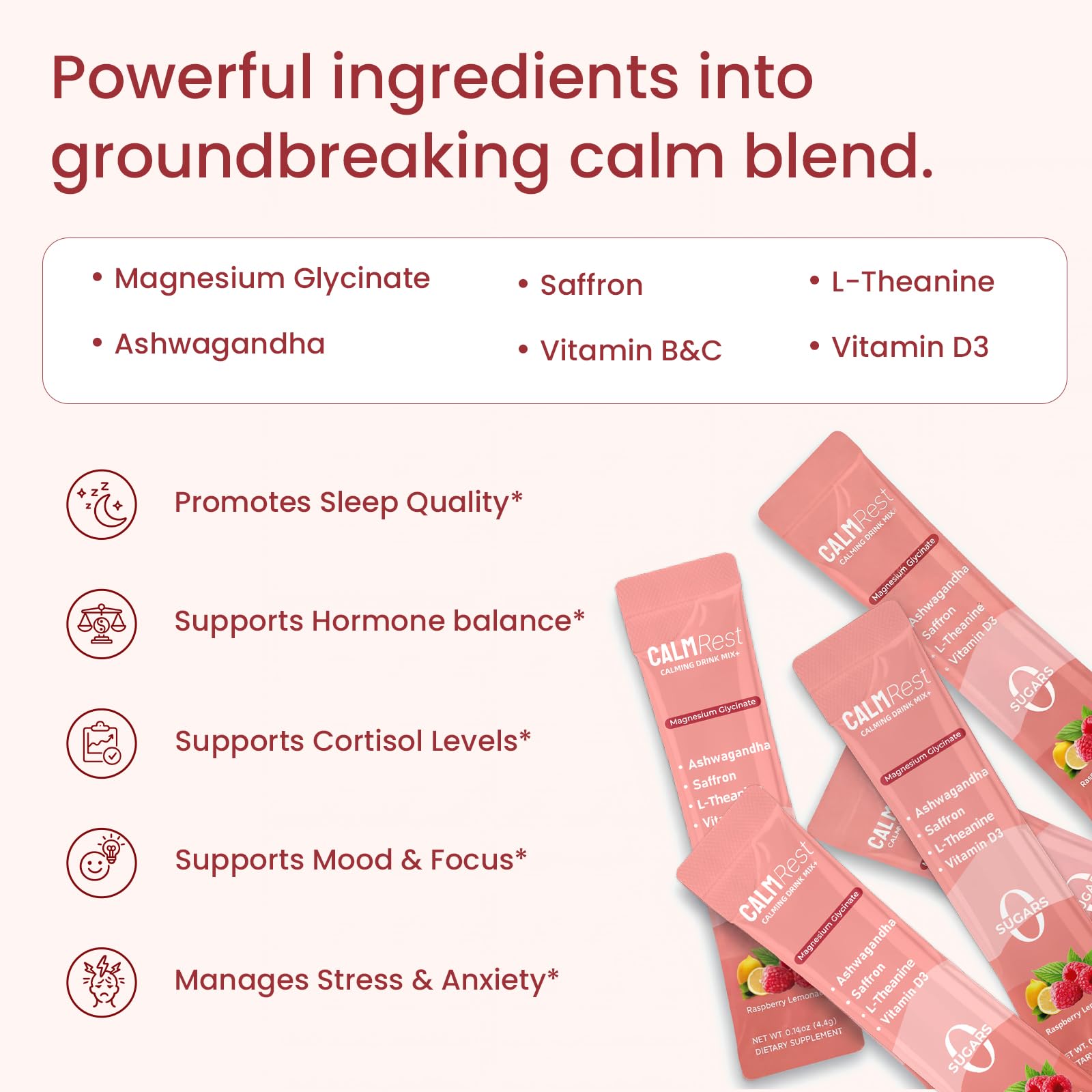 CalmRest Magnesium Powdered Drink Mix stick with water