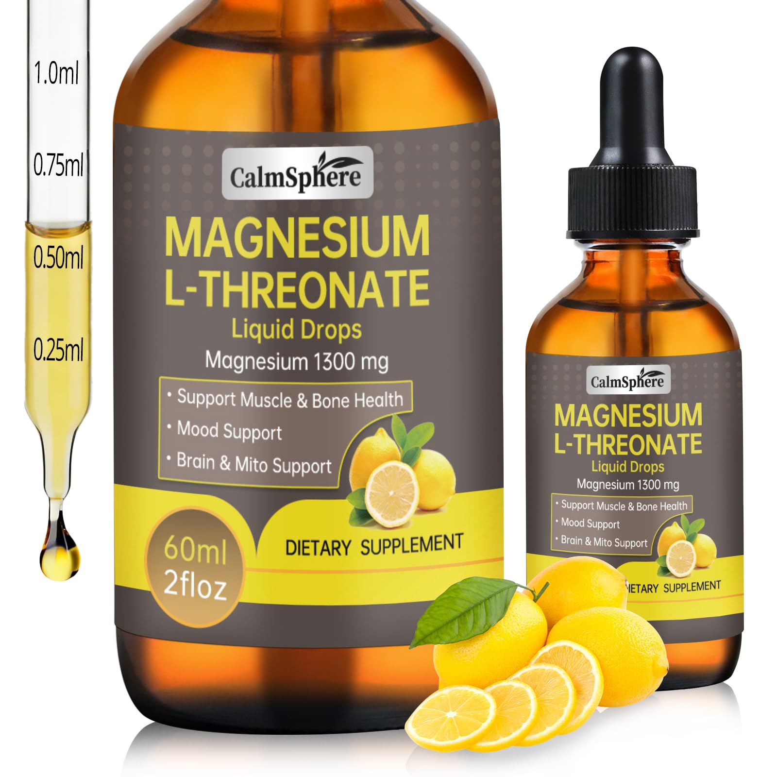 CalmSphere Magnesium L-Threonate Liquid Drops 1300mg front view