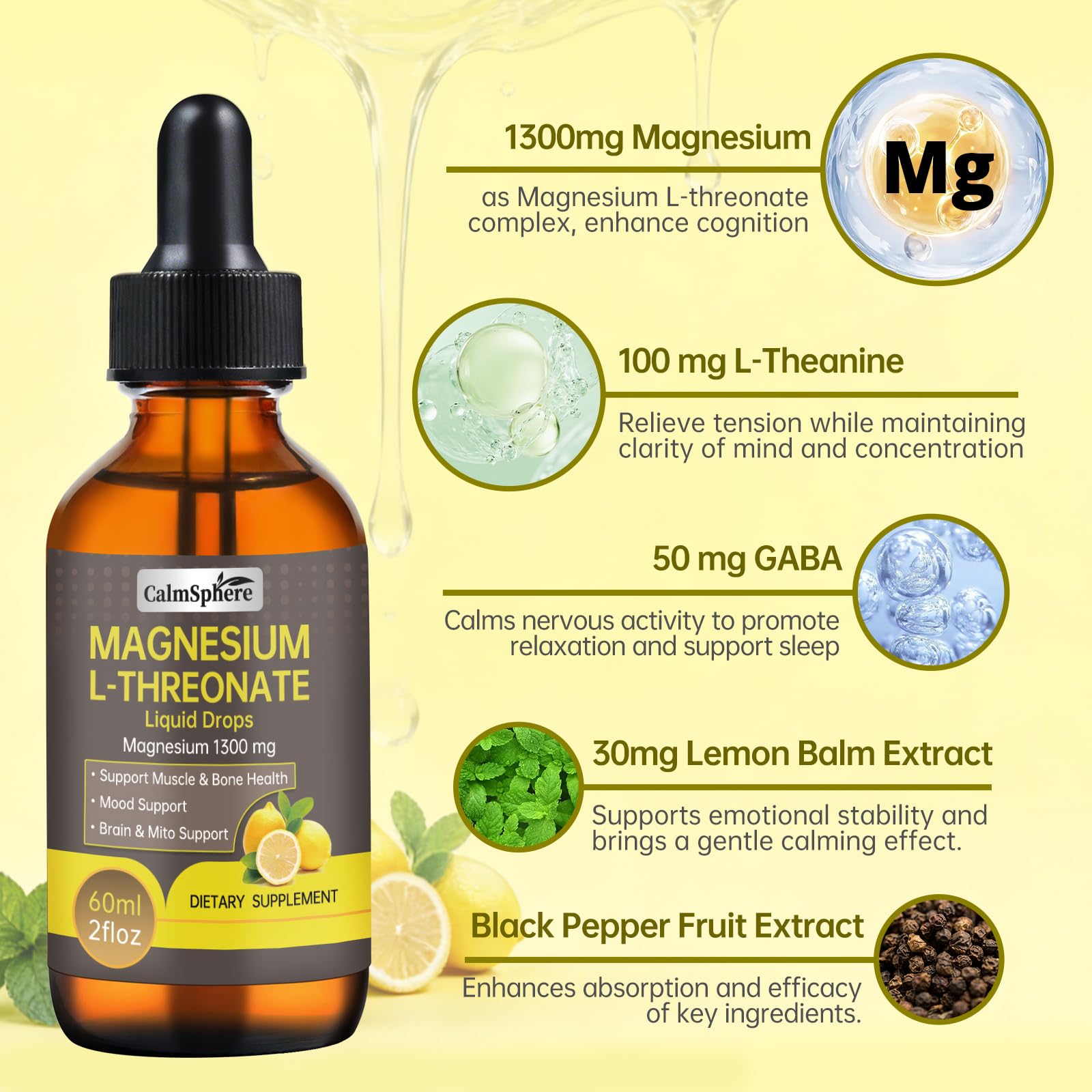CalmSphere Magnesium L-Threonate Liquid Drops 1300mg lifestyle scene