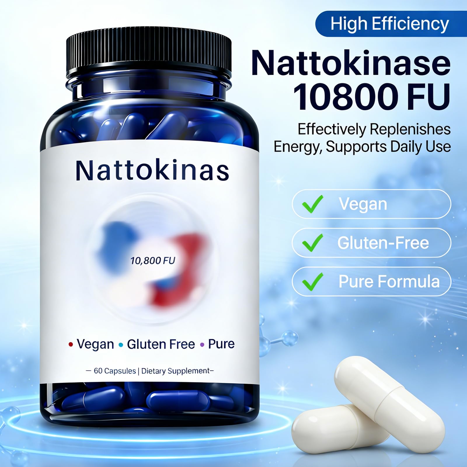 CALMTIVA Nattokinase Enzyme Supplement 10,800 FU side view