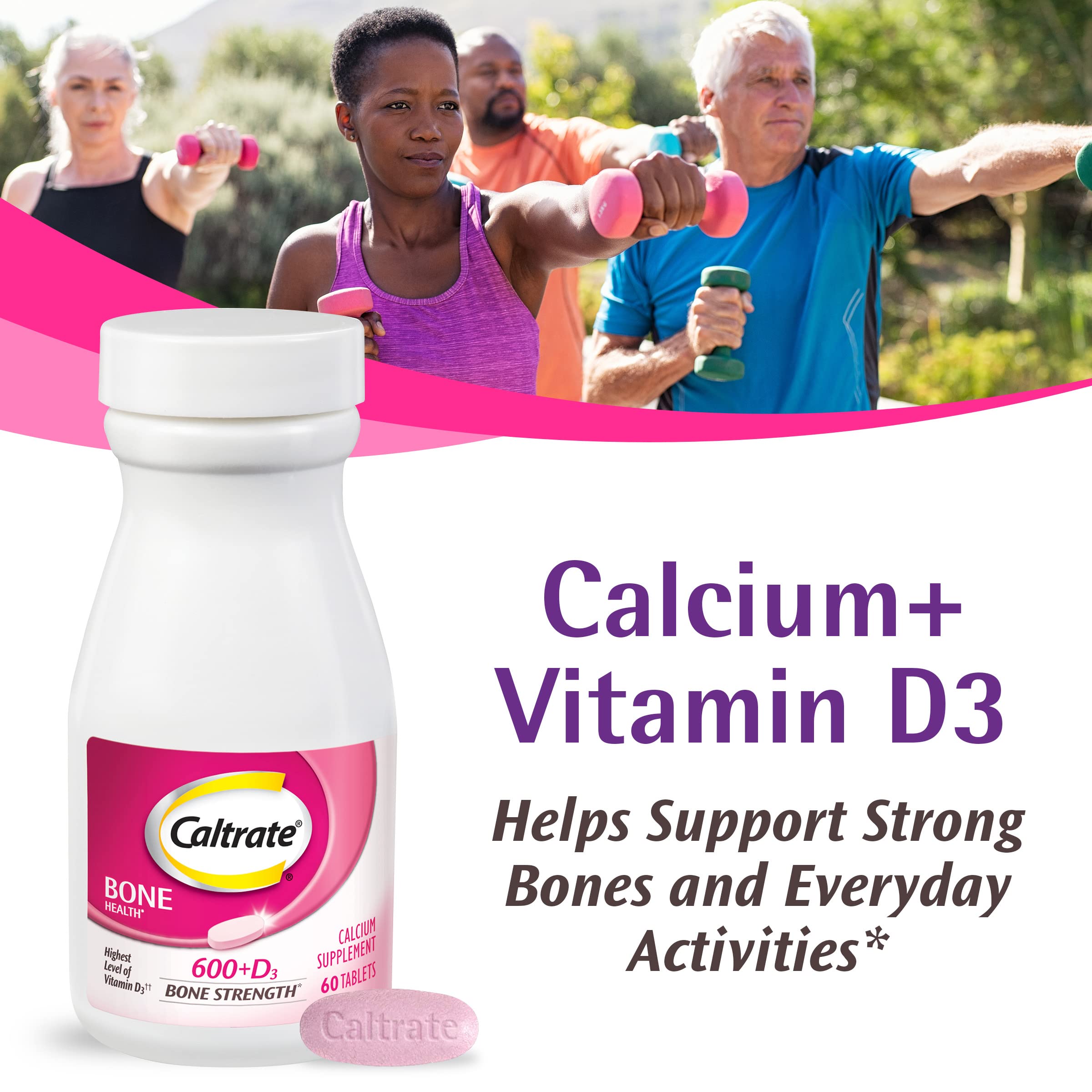 Caltrate 600 Plus D3 calcium supplement tablet close-up