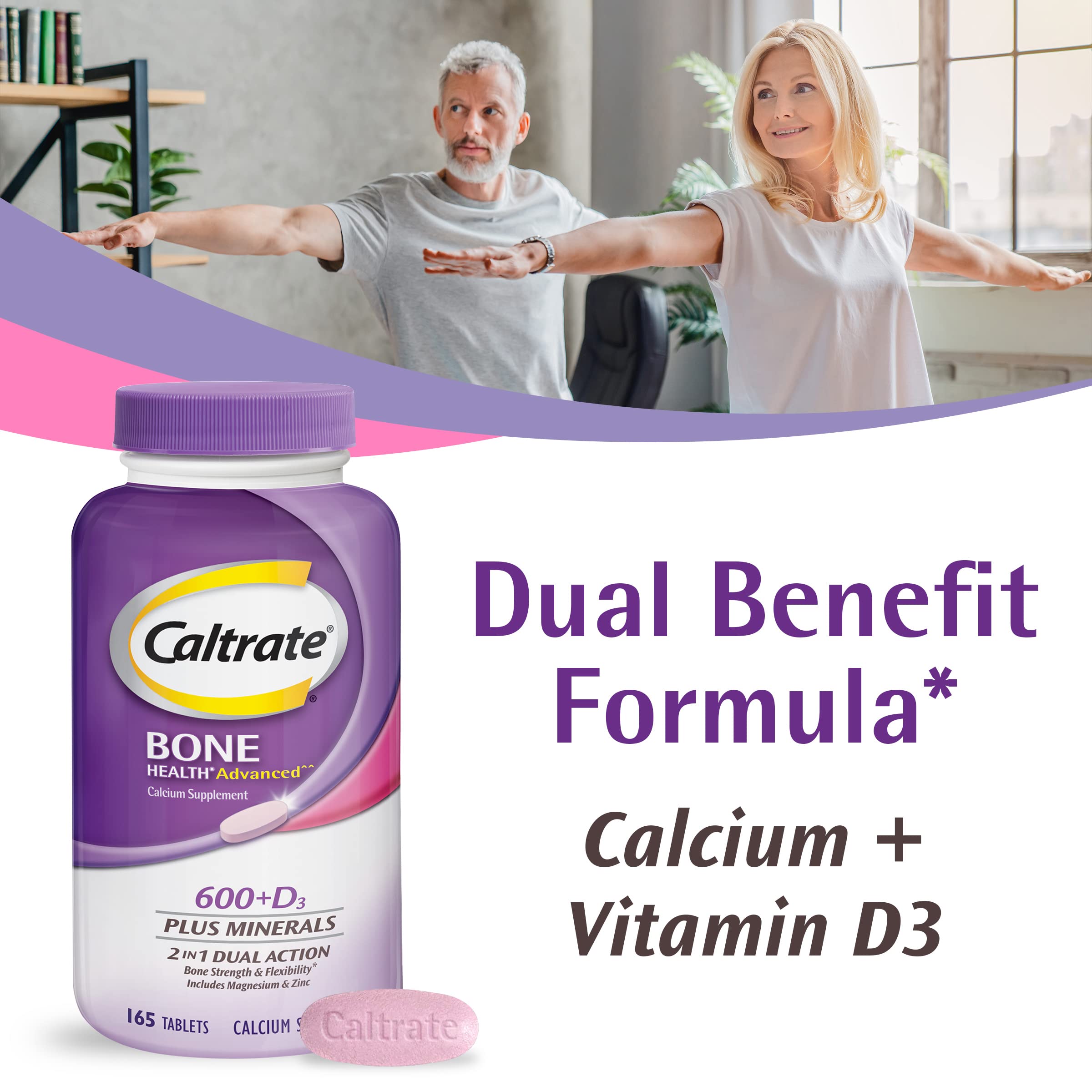 Caltrate 600 Plus D3 Plus Minerals Calcium Supplement Tablets bottle side view