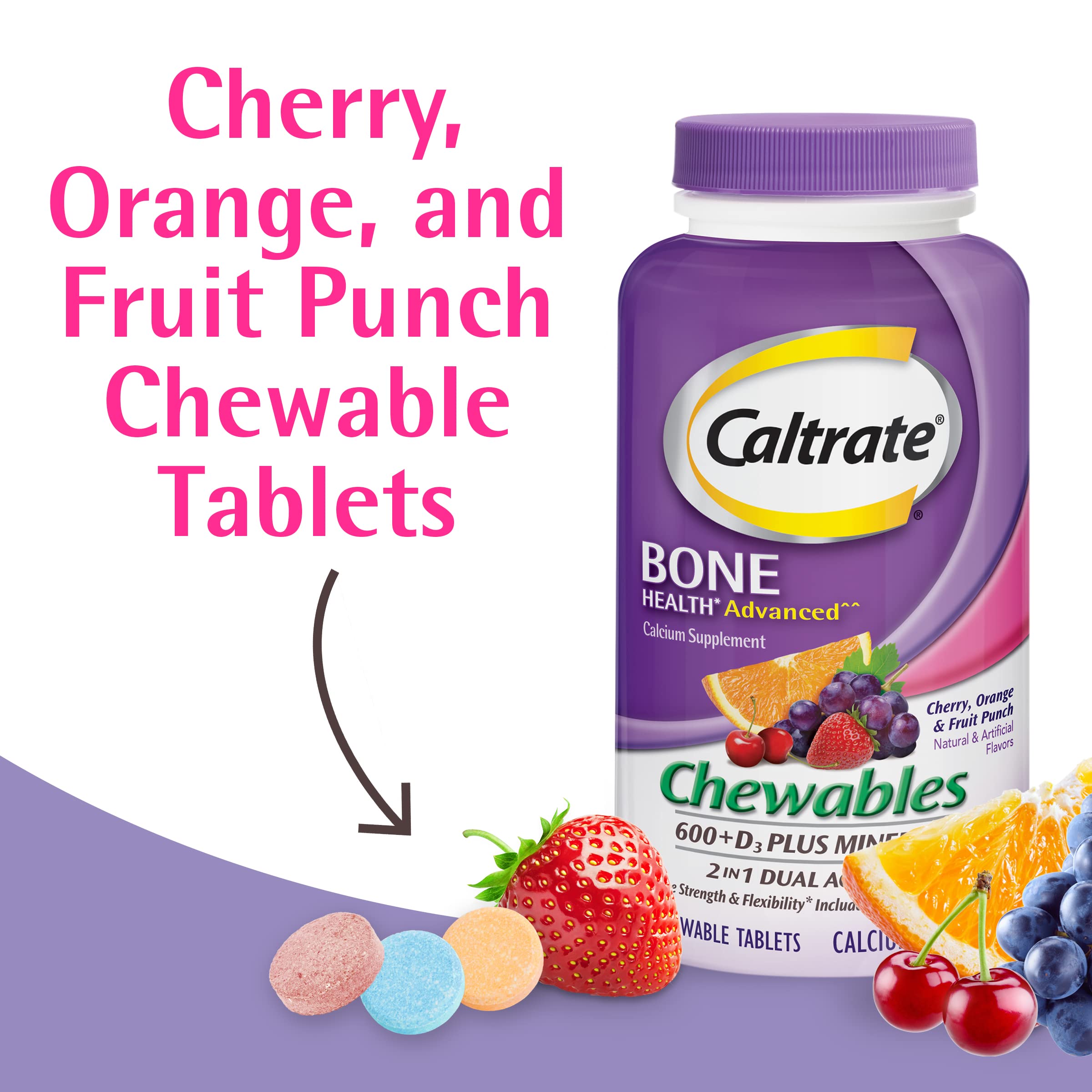 Caltrate Chewables 600+D3 Plus Minerals cherry flavour tablet