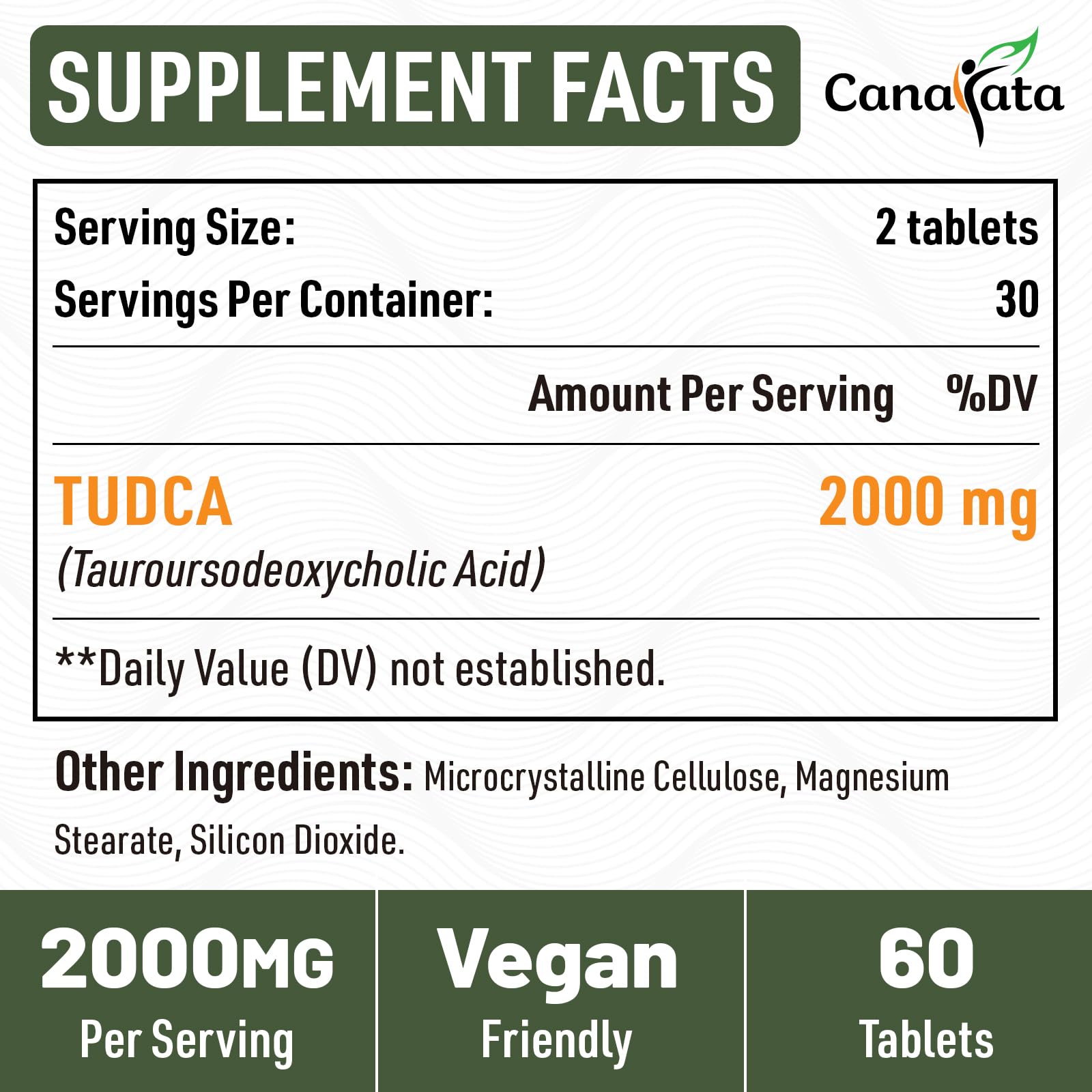 Canarata TUDCA Tablets 2000mg on a wooden table with a plant