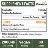 Canarata TUDCA Tablets 2000mg on a wooden table with a plant