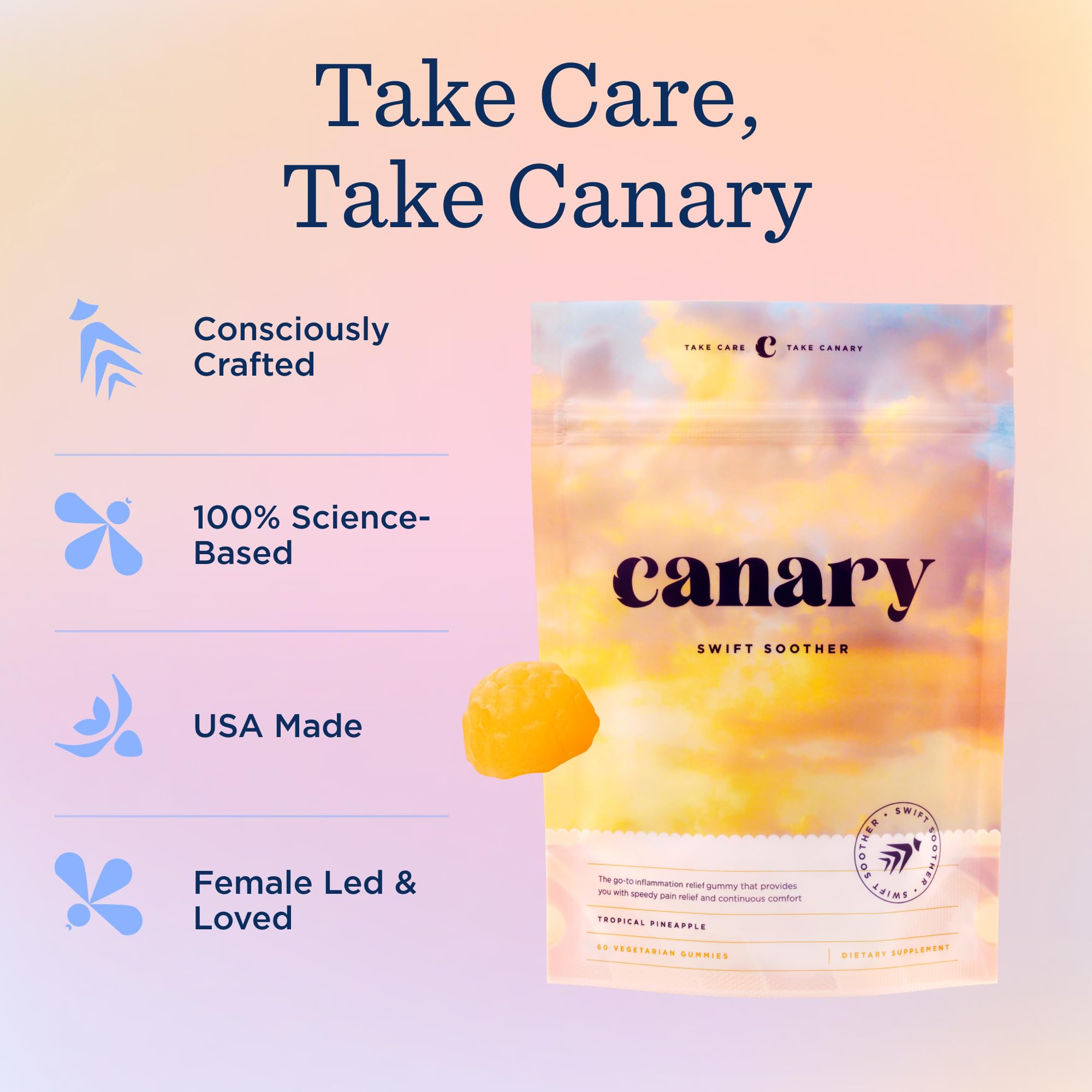 Canary Swift Soother Turmeric Gummies side view of container