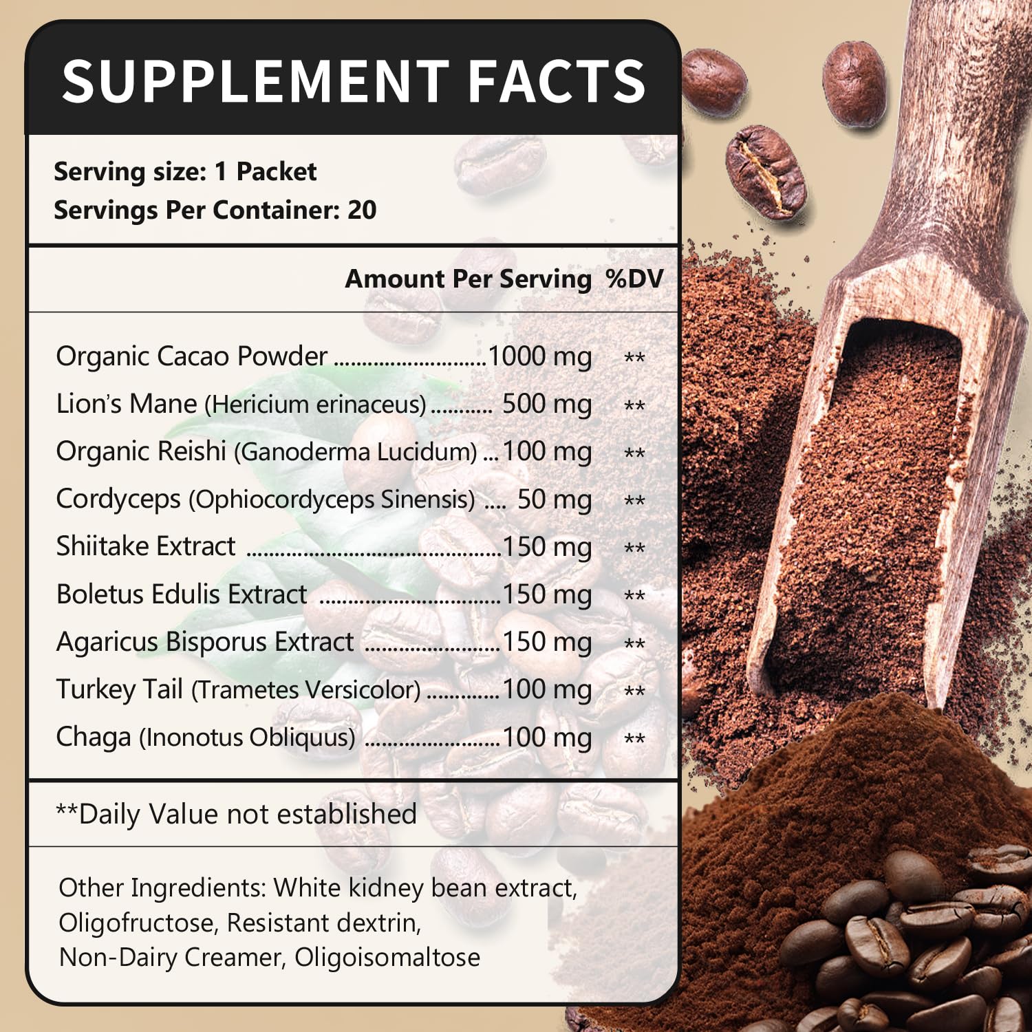CANLIST 9 in 1 Mushroom Coffee Powder back view with ingredient list