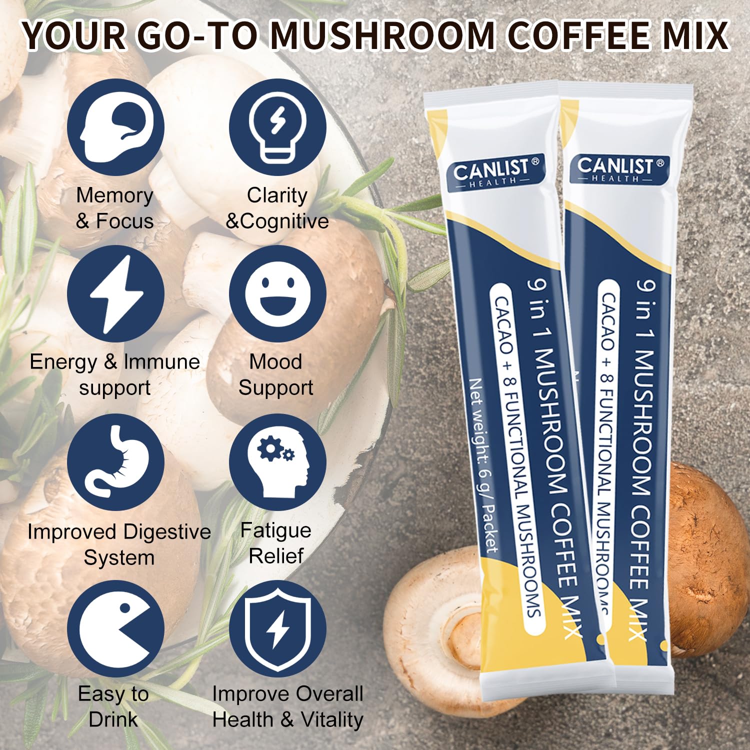 CANLIST 9 in 1 Mushroom Coffee Powder mixed with milk in a glass