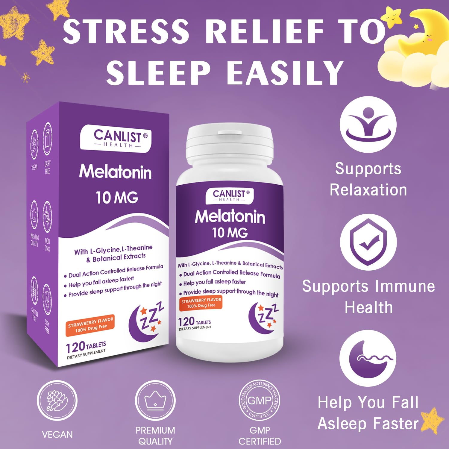 CANLIST Melatonin 10mg Tablets with ingredients list