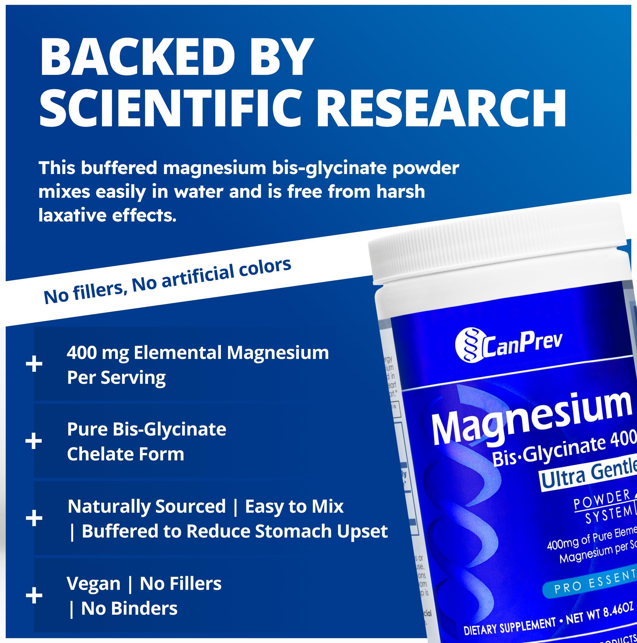 CanPrev Magnesium Bis-Glycinate Powder 400mg side view