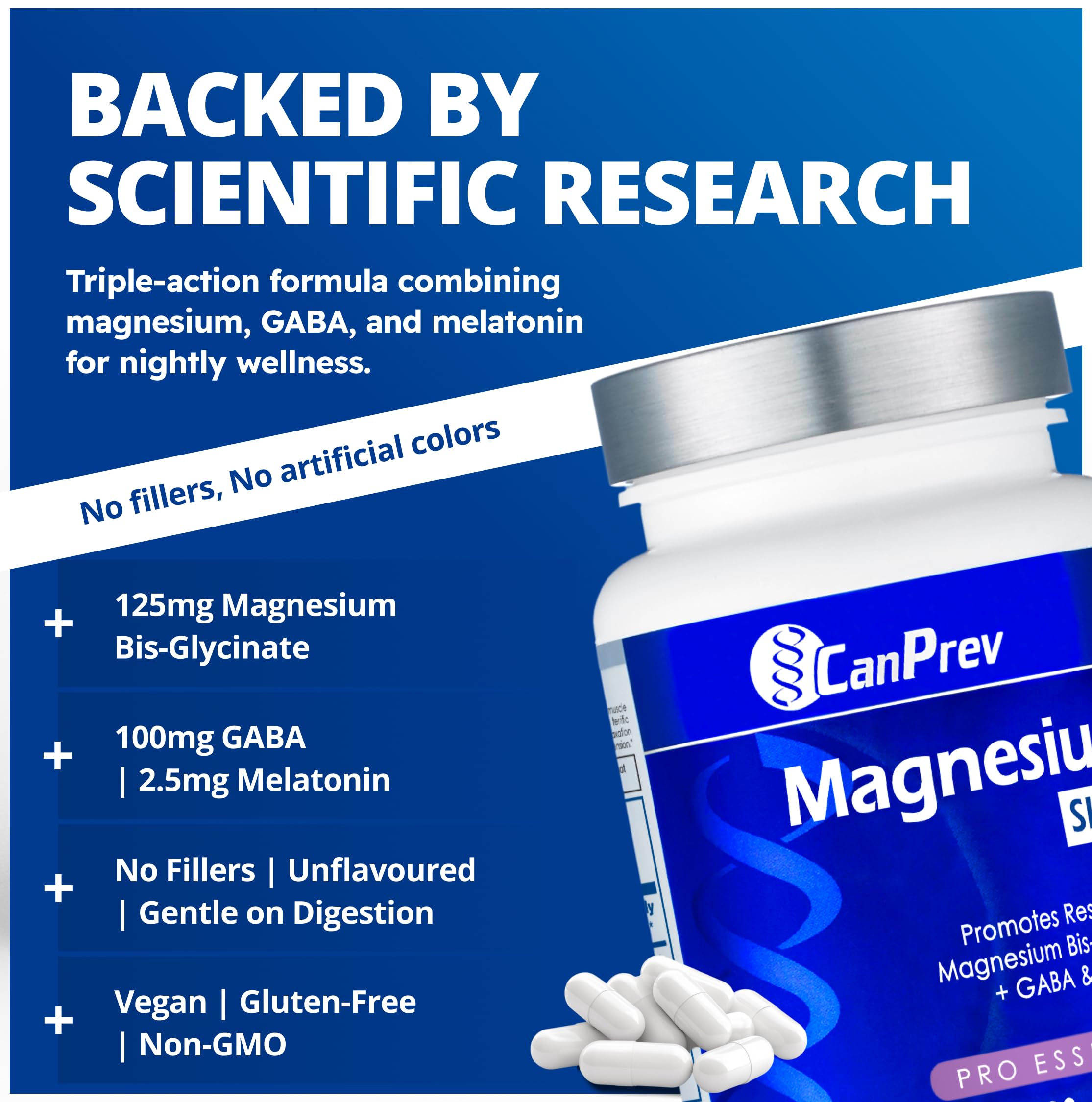 CanPrev Magnesium Bisglycinate Chelated 125mg packaging side view