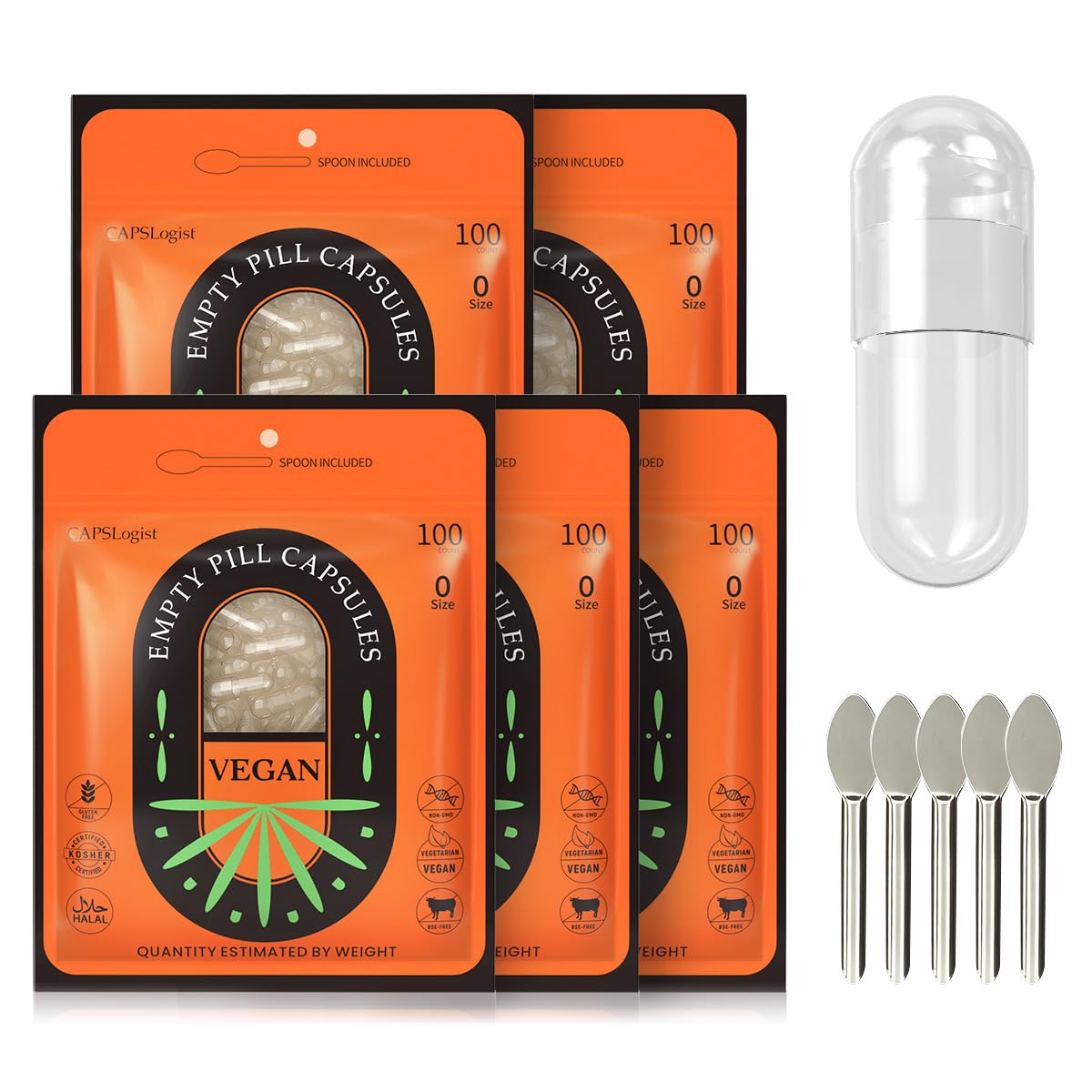 CAPSLogist Size 0 Vegan Empty Capsules front view