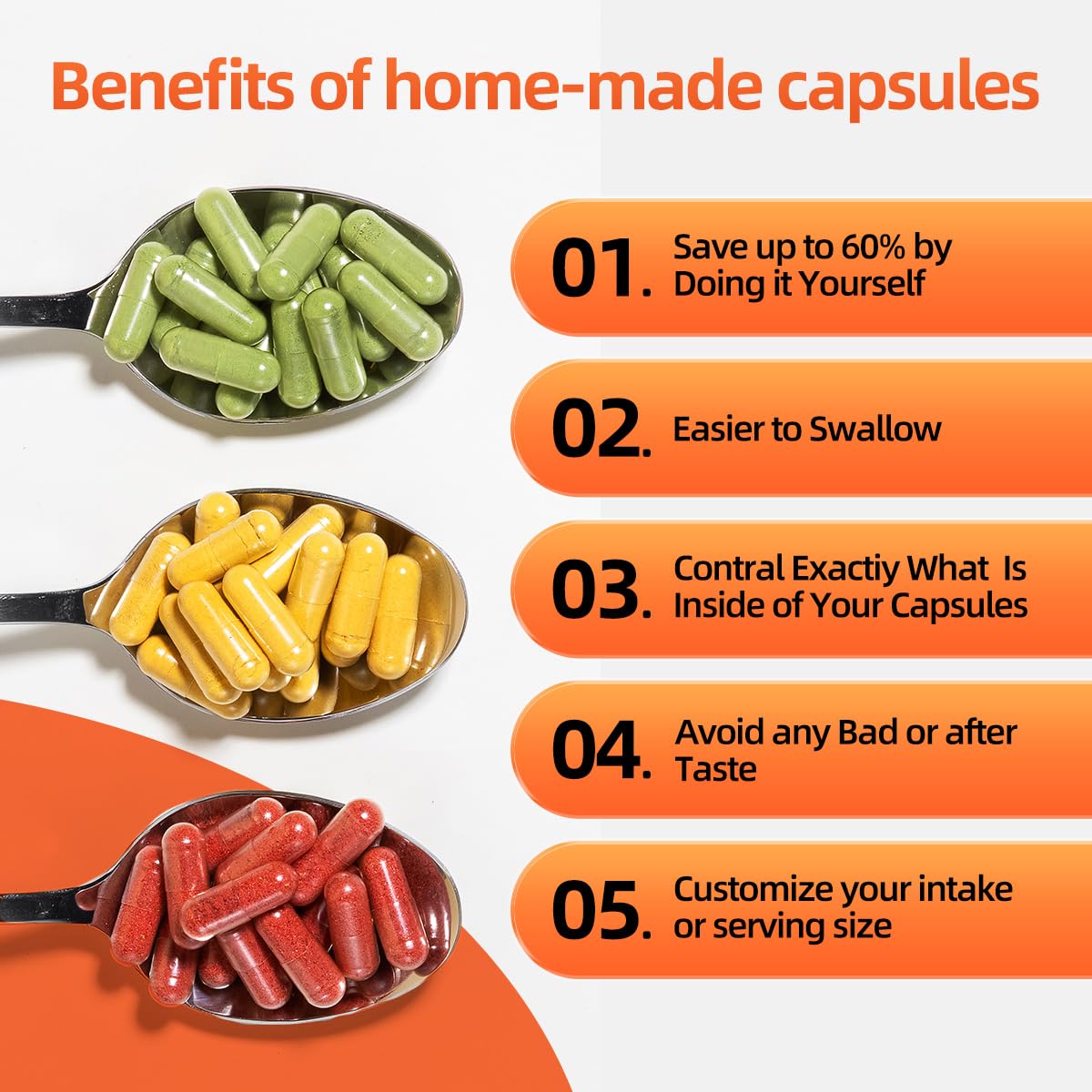 CAPSLogist Size 0 Vegan Empty Capsules with measuring spoon