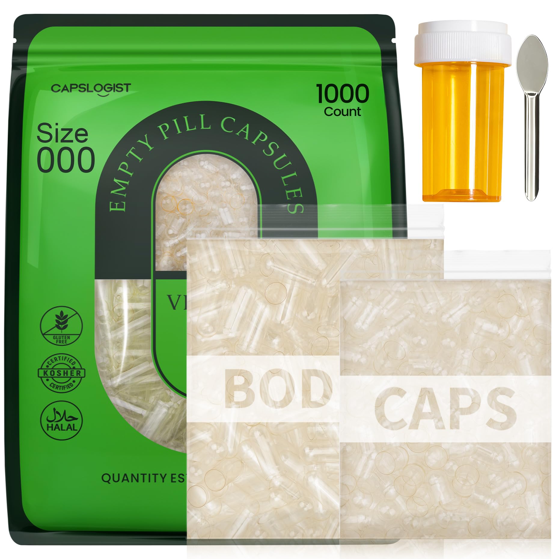 CAPSLogist Size 000 Vegan Empty Capsules front view