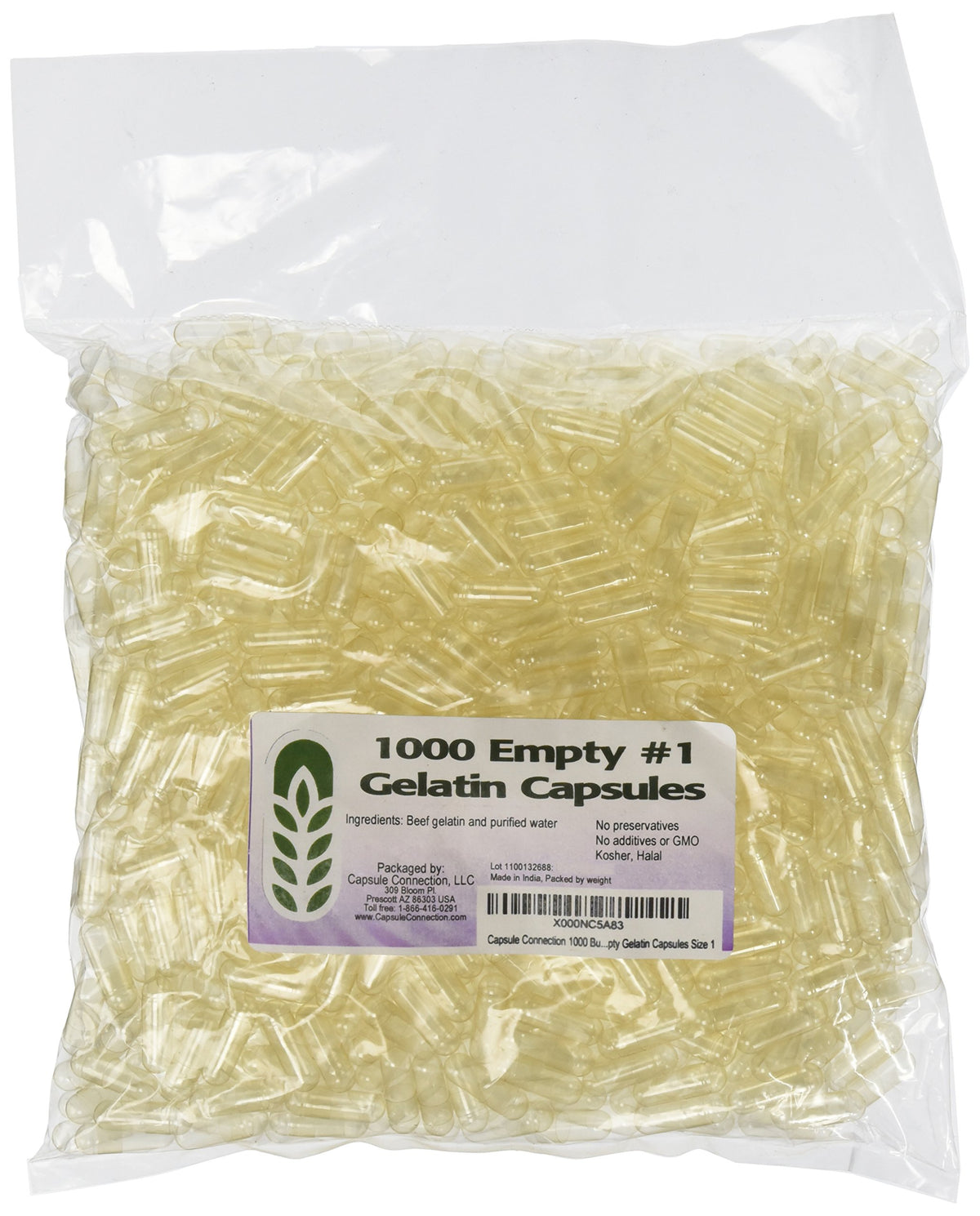 Capsule Connection Clear Capsules 1000 count bag front view