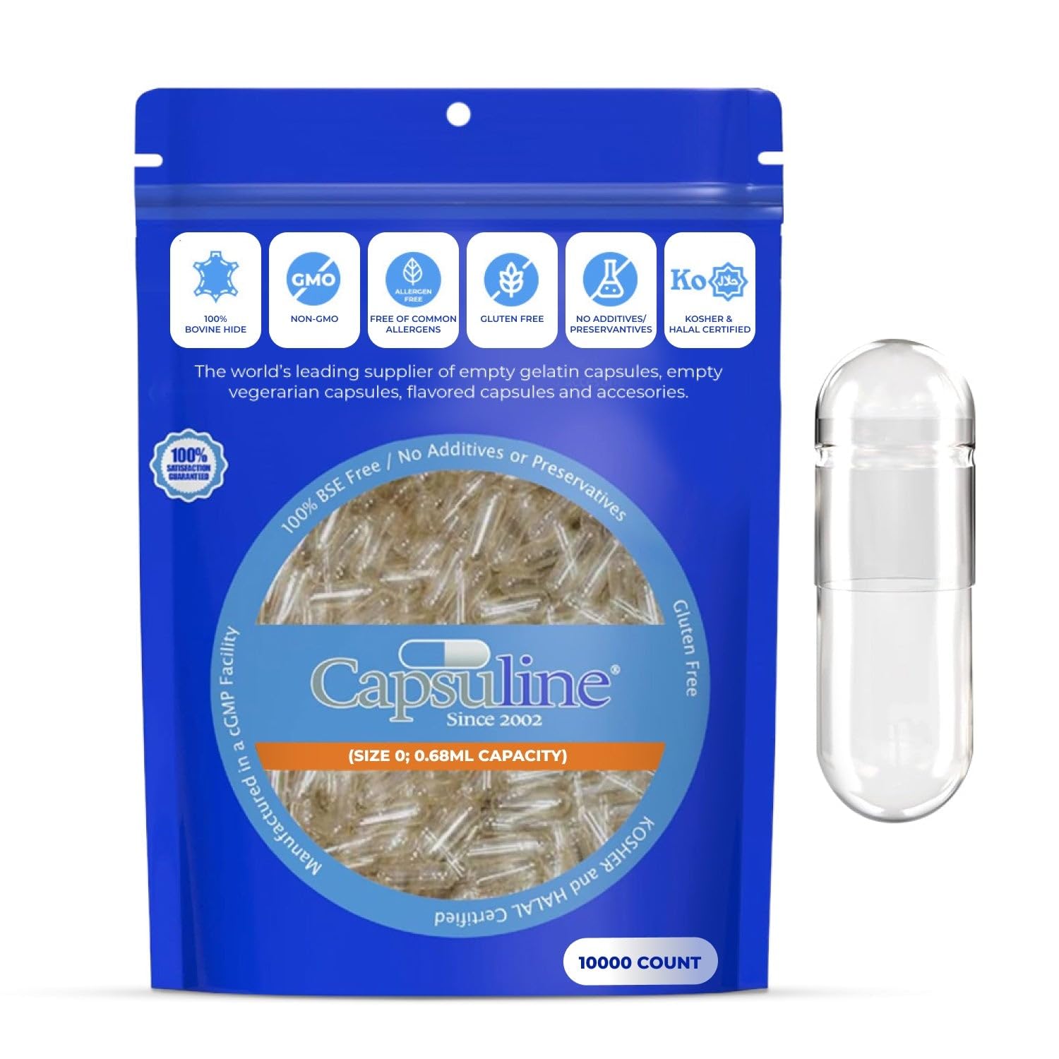 Capsuline Empty Gelatin Capsules Size 0 in a natural setting