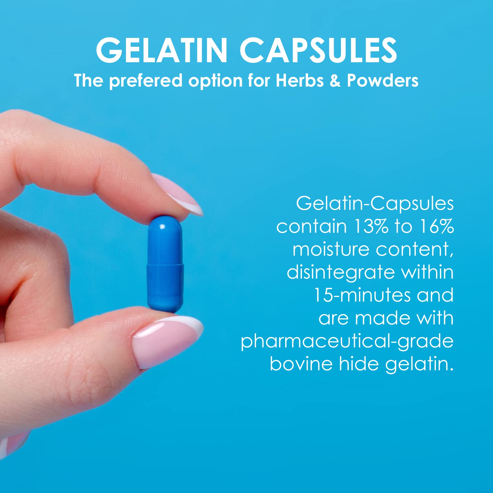 Capsuline Gelatin Empty Capsules Size 4 displayed with herbs