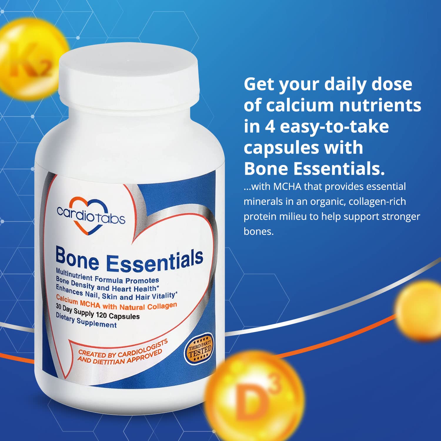 CardioTabs Bone Essentials Calcium Supplement bottle side view
