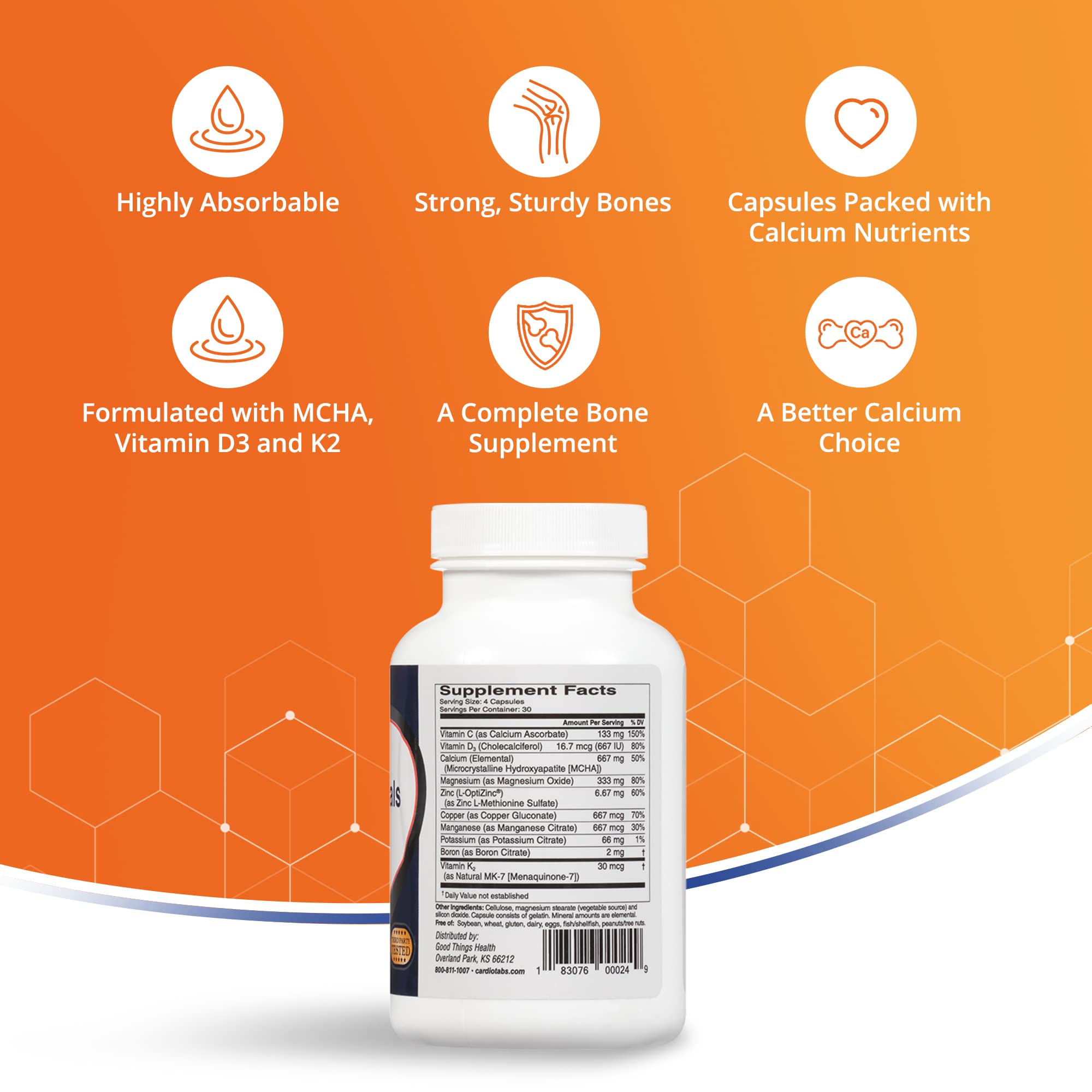 CardioTabs Bone Essentials Calcium Supplement capsules close-up
