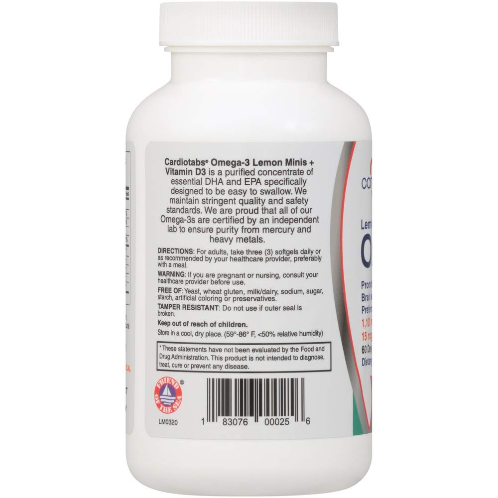 CardioTabs Omega-3 Lemon Minis 1100mg softgel bottle side view