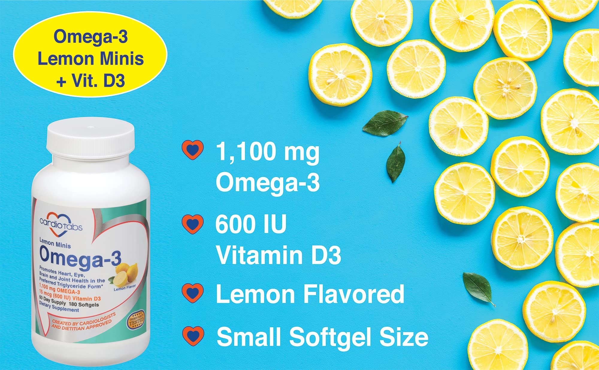 CardioTabs Omega-3 Lemon Minis 1100mg softgel close-up